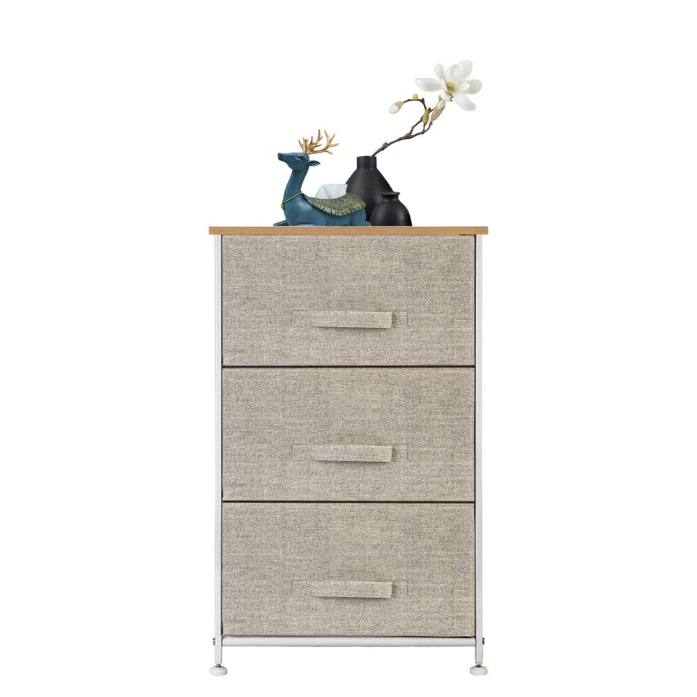 3-Tier Fabric Drawer Dresser with Metal Frame & Wooden Top - for Closet, Nursery, Dorm Storage
