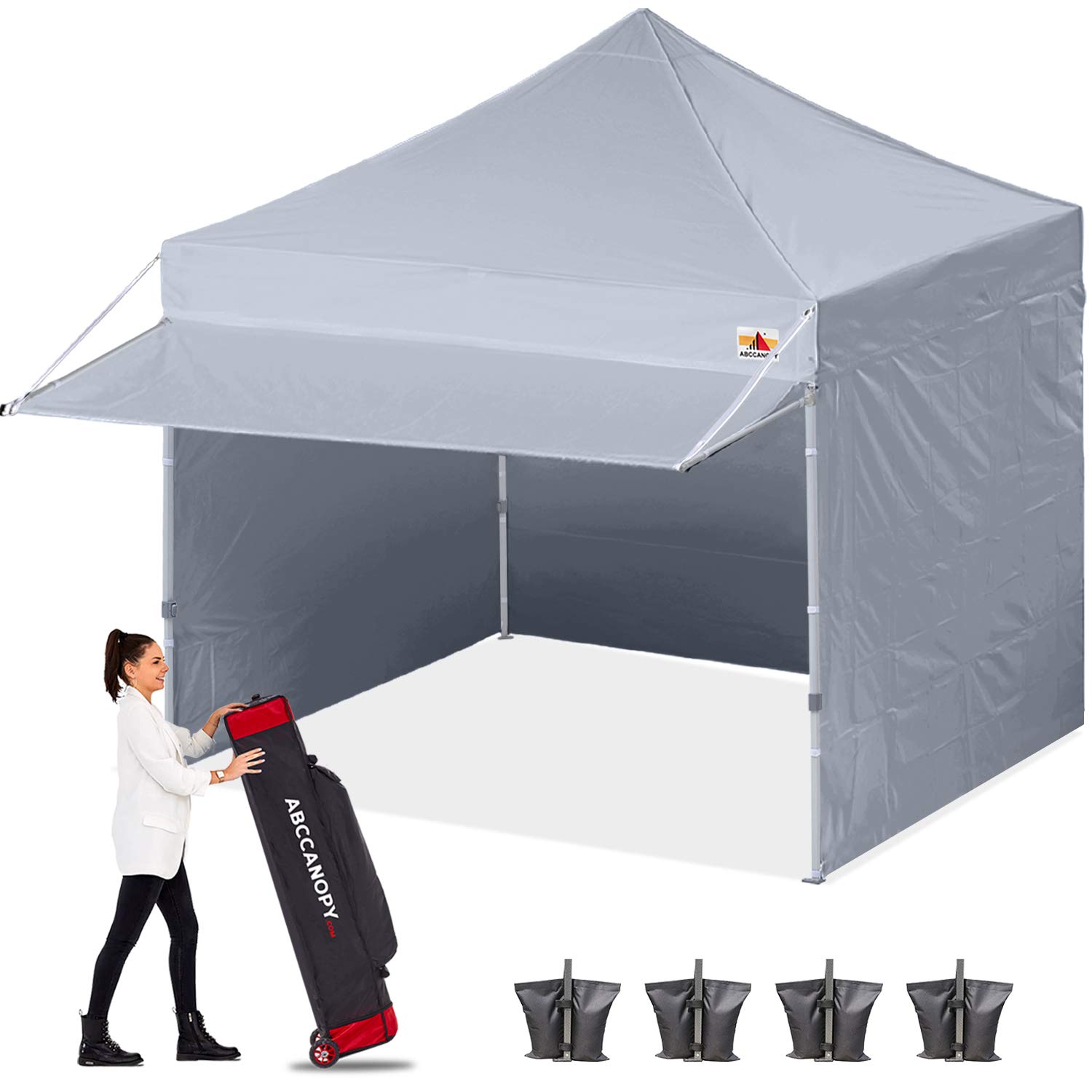 ABCCANOPY 10x10 Ez Pop Up Canopy Tent with Removable Awning & Sidewalls - Instant Shelter for Outdoor Markets, Camping, Beach & Backyard Events (Grey)