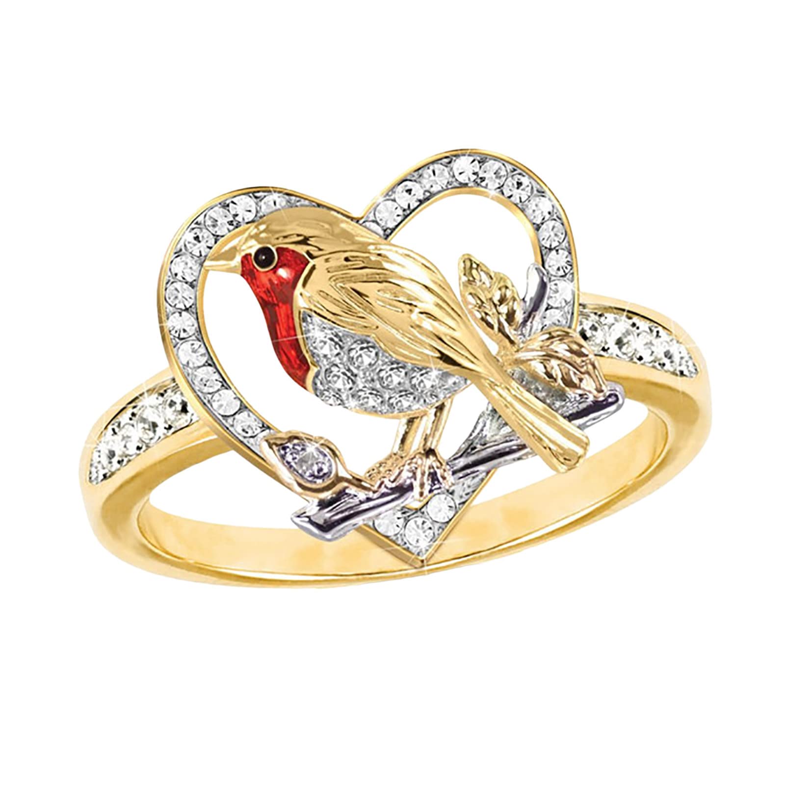 Diamond Promise Ring for Women - 14K Gold Heart & Bird Design, Romantic Gift for Her - Perfect for Anniversaries, Engagements & Special Occasions