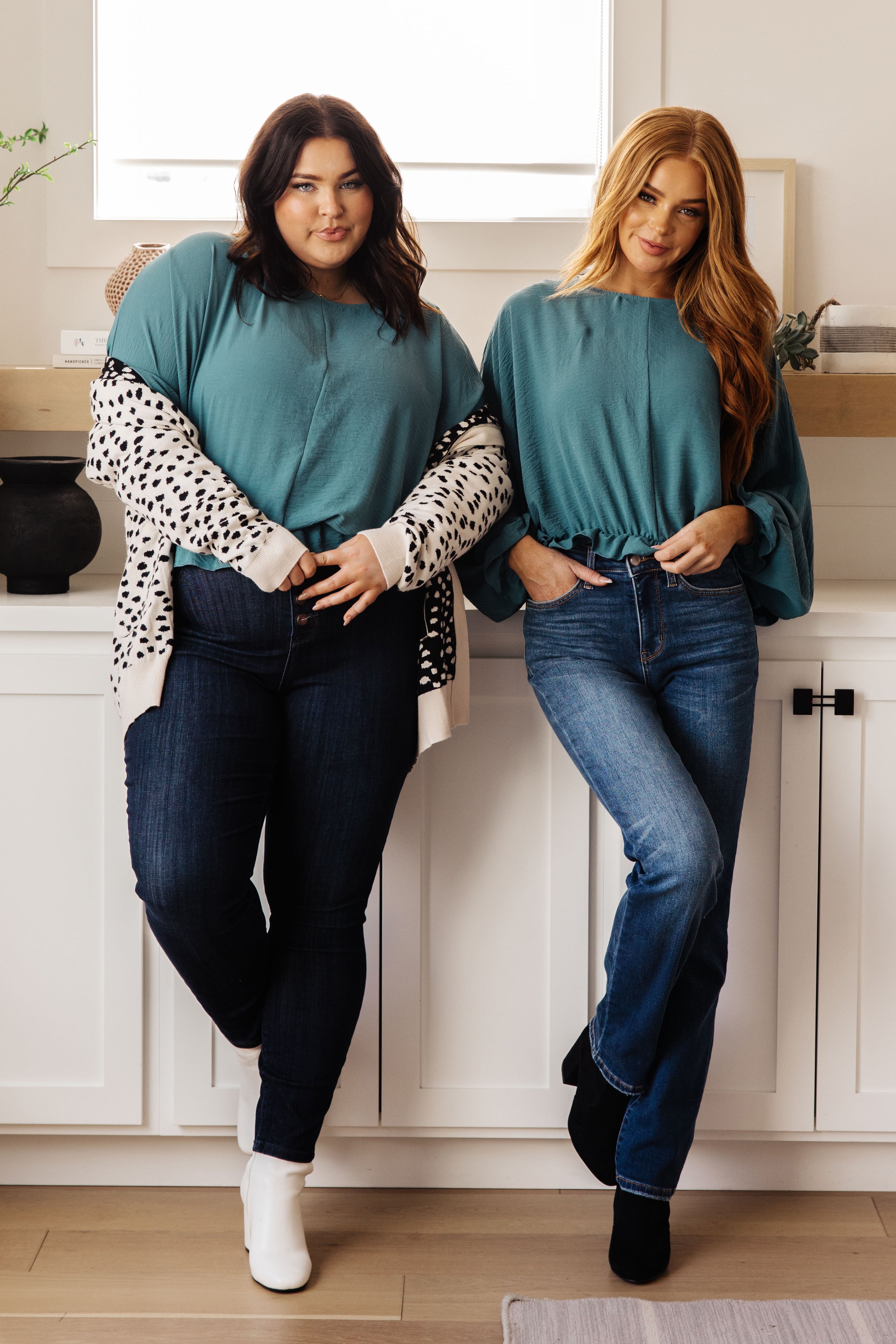 Stylish Winging It Ruffle Detail Teal Top for Women | Trendy Blouse for Casual Outings & Date Nights