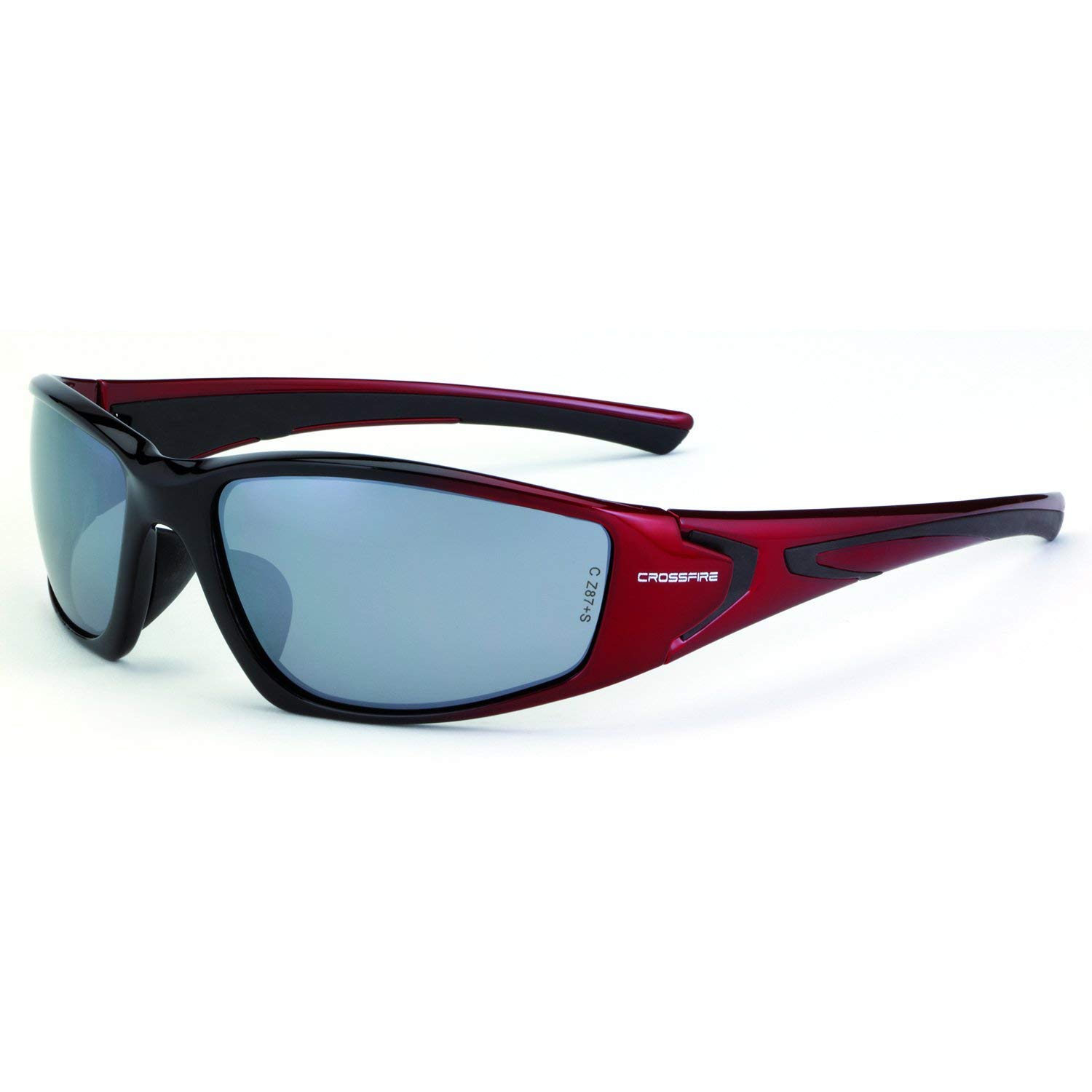 Crossfire 12 Pack 23233 RPG Safety Glasses with Silver Mirror Lens - Shiny Black & Pearl Red Frames | ANSI Z87.1 Certified Protective Eyewear for Shooting, Construction & DIY Projects