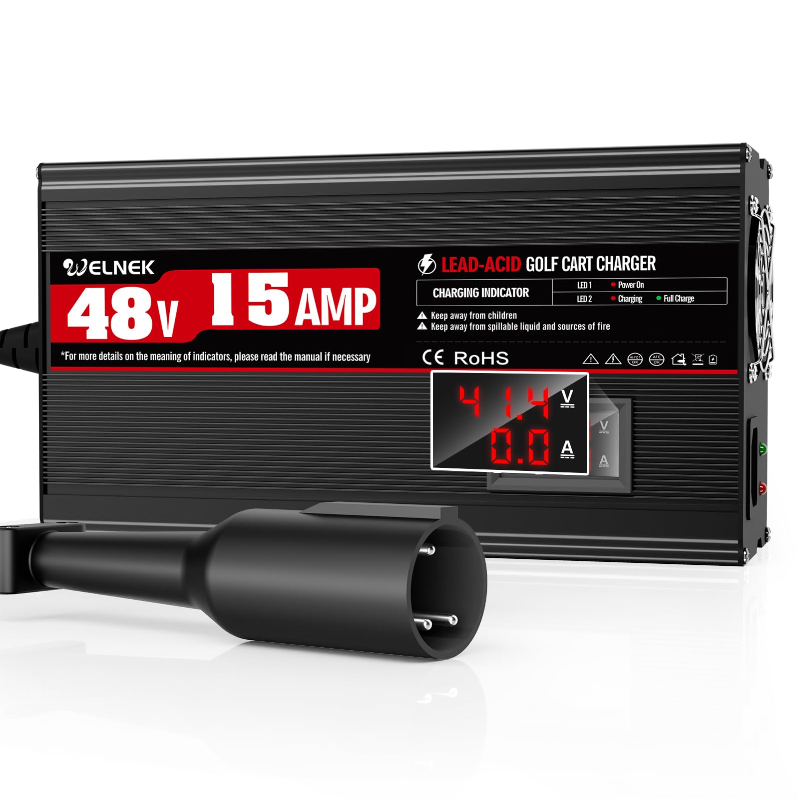 48V 15A Golf Cart Battery Charger for Club Car Precedent & DS - 900W 48 Volt Trickle Charger with 3-Pin Circle Plug - Fast 4-6 Hour Full Charge for Lead Acid Batteries - Perfect for Golf Courses, Resorts & Private Cart Maintenance