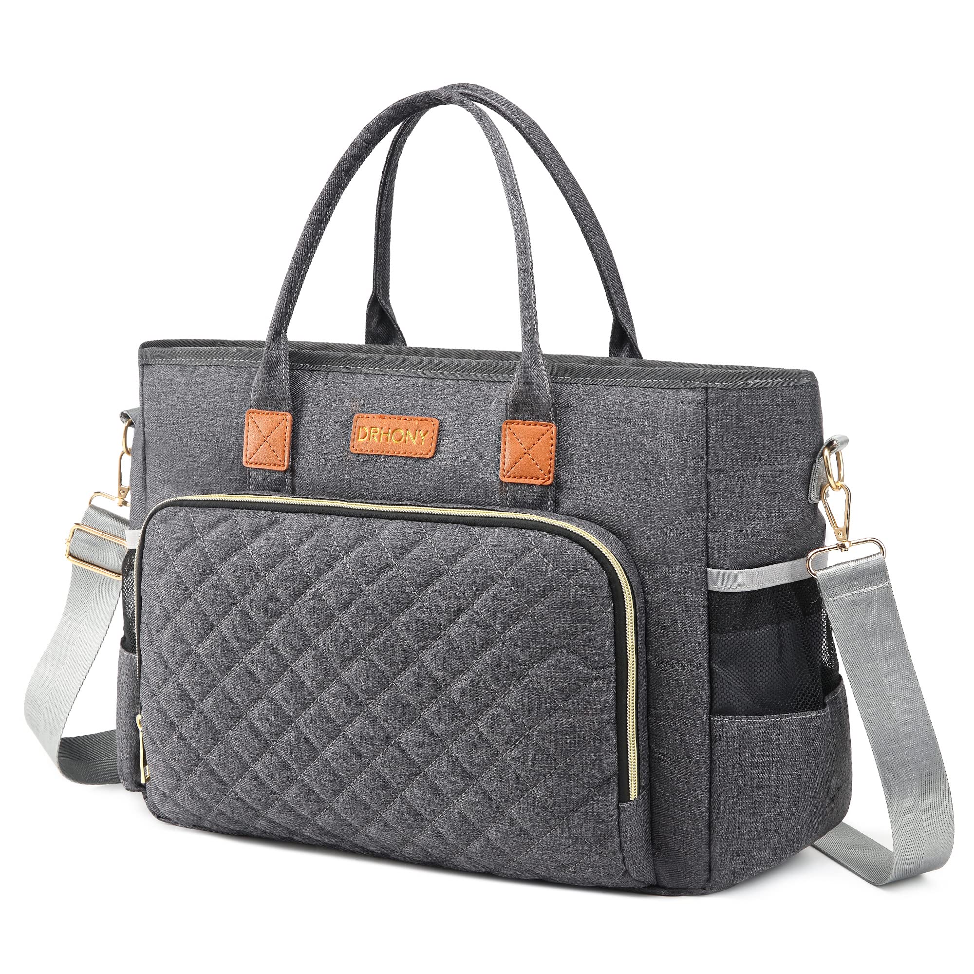 DRHONY 15.6 Inch Laptop Tote Bag for Women - Waterproof Teacher Messenger Bag with Shoulder Strap - Perfect for School, Office, Business & Travel - Fits MacBook, Notebook, Tablet & Accessories