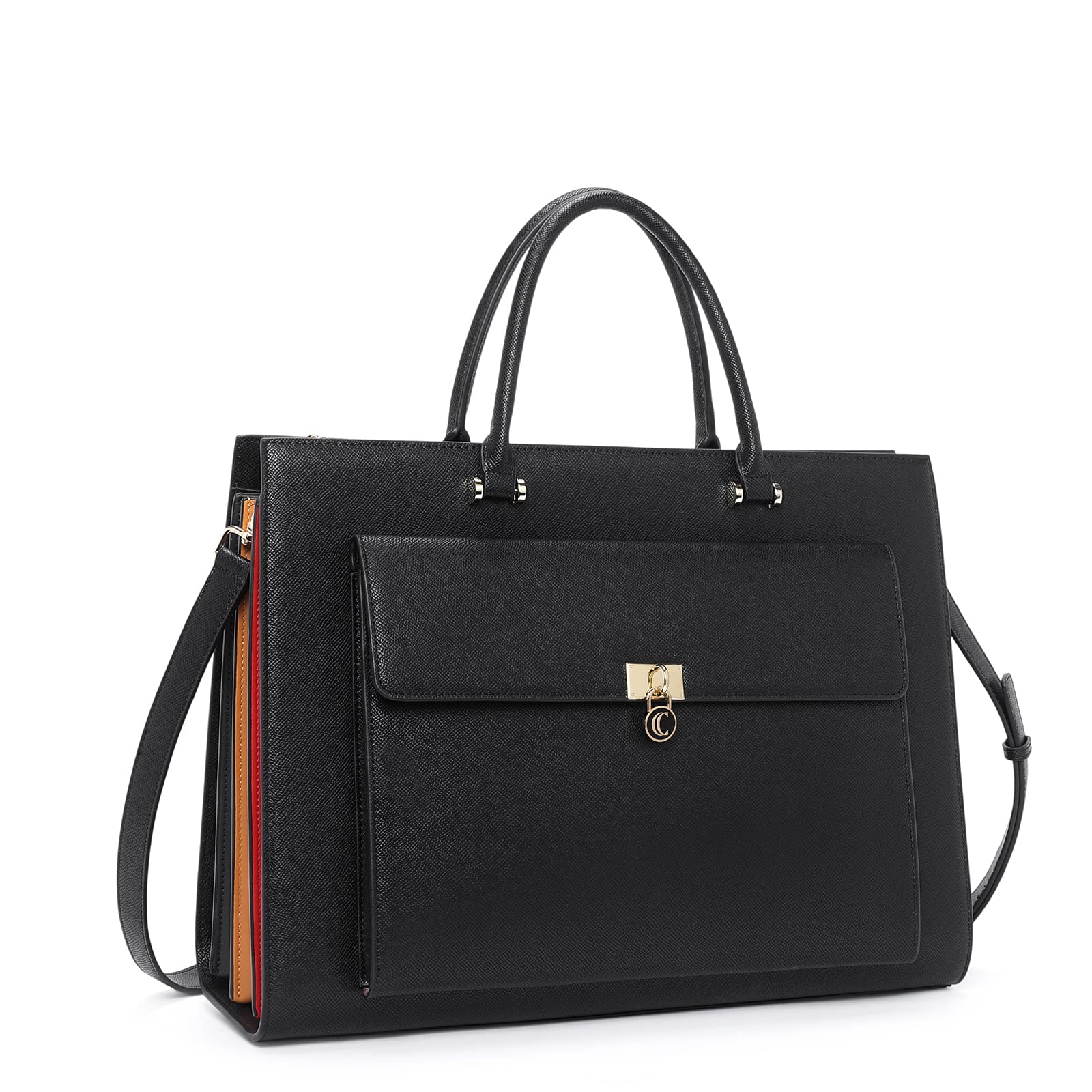 CLUCI Vegan Leather Women's Briefcase - 15.6 Inch Laptop Bag with Large Pocket, Slim Business Shoulder Bag for Women (Black) - Perfect for Office, Work, Travel & Professional Meetings