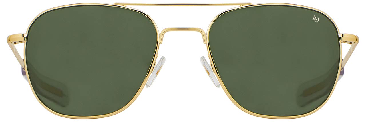 AO Original Pilot Sunglasses - Gold Frame with Calobar Green AOLite Nylon Lenses - Bayonet Temple - 57-20-140 - Perfect for Flying, Driving & Outdoor Activities