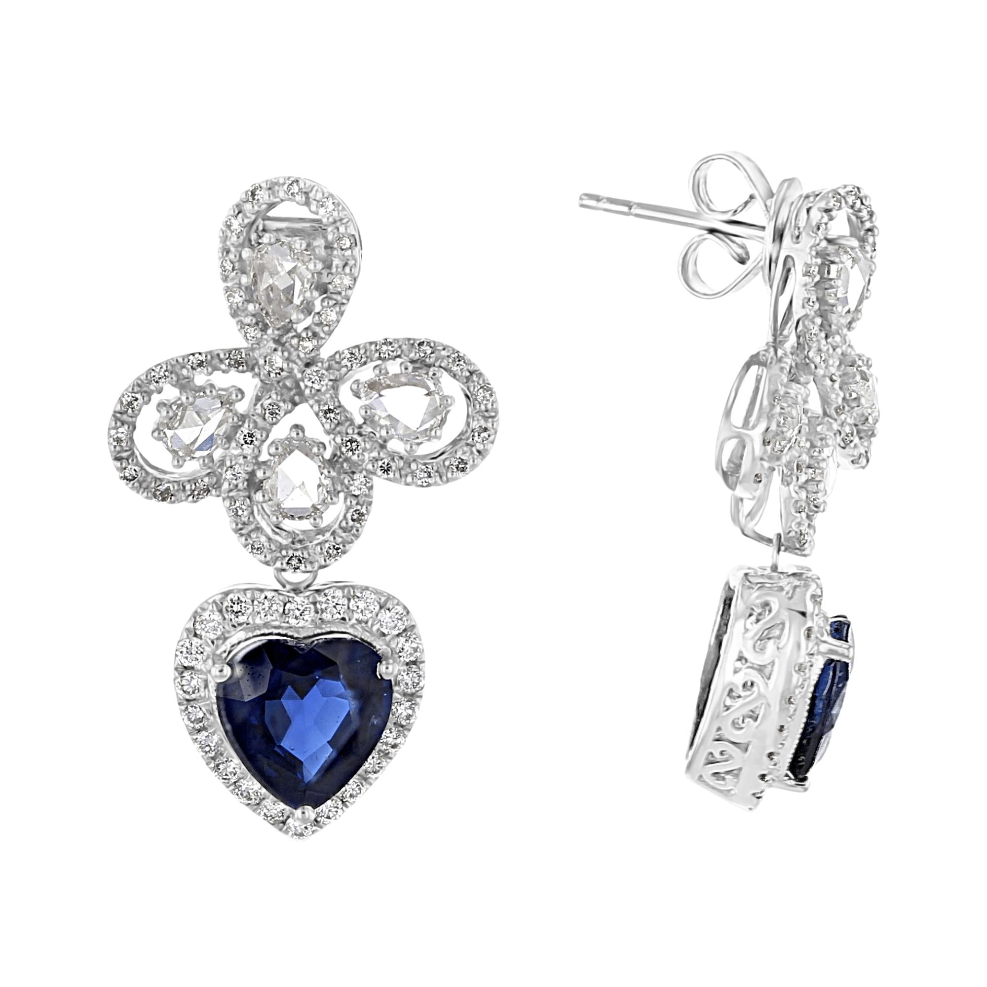 JULEVE 4.83 CTW Genuine Sapphire & 1.99 CTW Diamond Halo Drop Earrings for Women - Elegant Dangling Jewelry for Weddings, Parties & Special Occasions