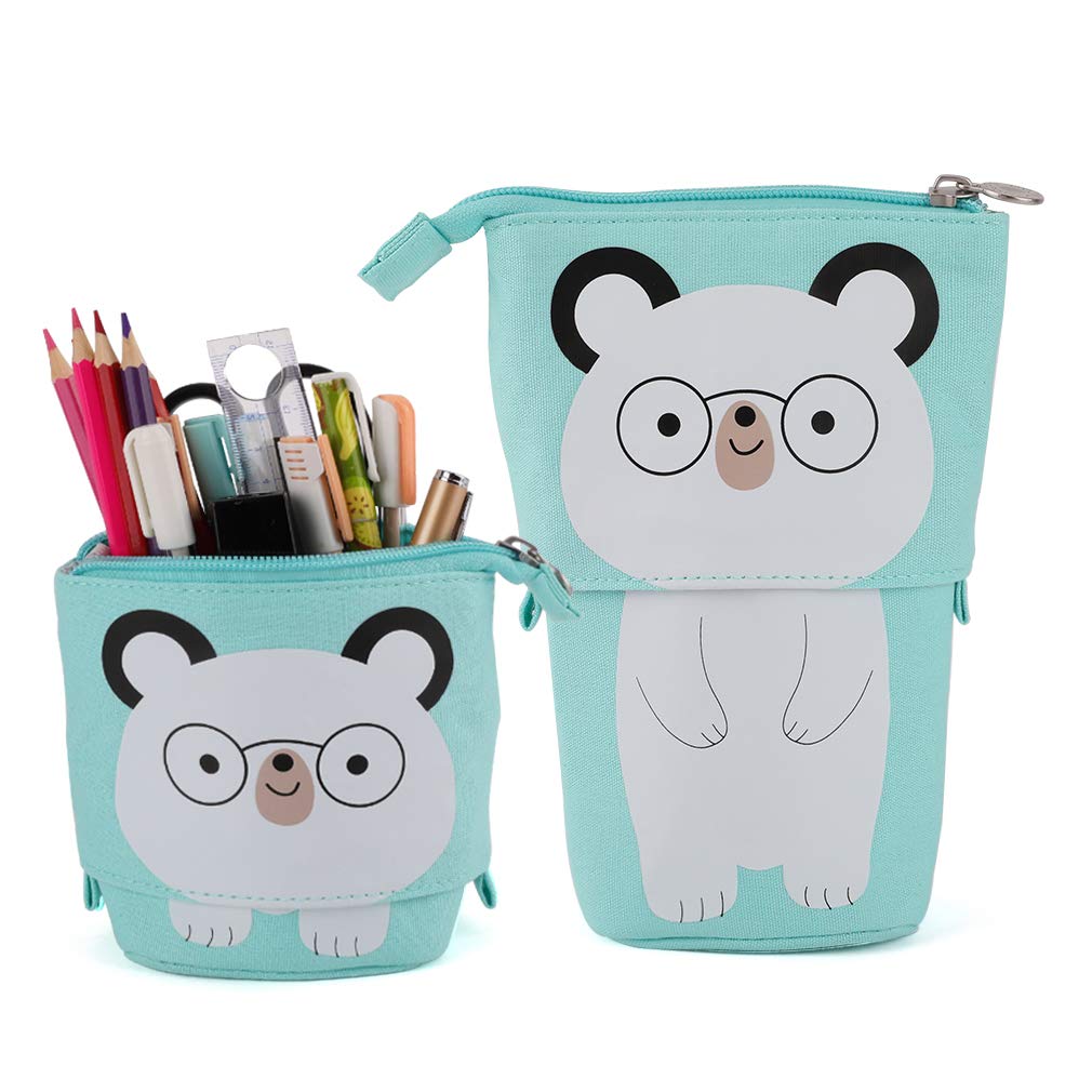 iSuperb Cartoon Telescopic Pencil Case - Cute Canvas Transformer Pen Bag with Zipper, Stand Up Pencil Pouch for School, Office & Travel - Stationery & Makeup Organizer for Women & Girls