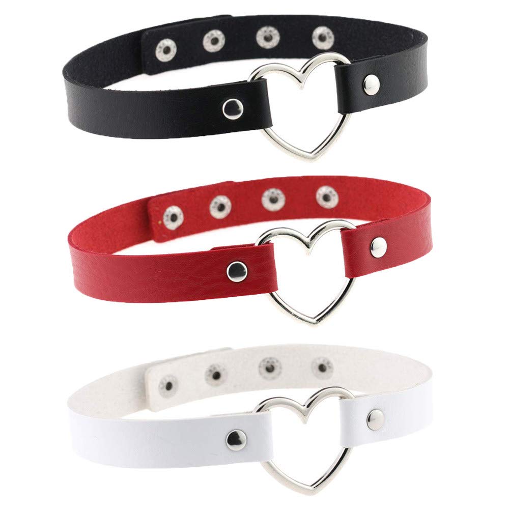 3PCS Punk Leather Chain Necklace Set for Women - Gothic Heart & Cross Choker Collar Jewelry - Perfect for Parties, Concerts, and Edgy Fashion Outfits