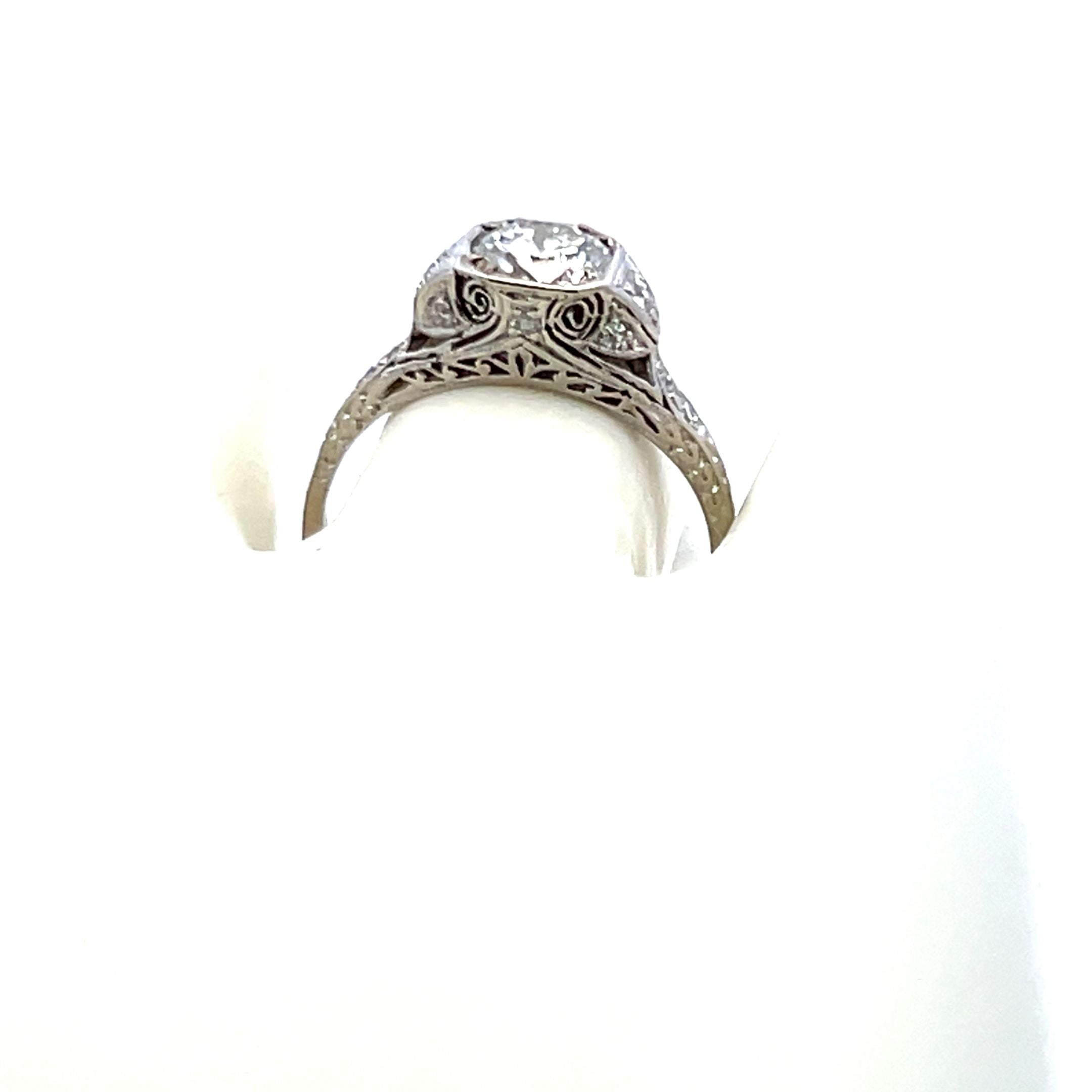 1.06 Carat Round Brilliant Diamond Platinum Art Deco Ring – Vintage Style Engagement & Wedding Band for Women – Perfect for Anniversaries, Proposals & Special Occasions