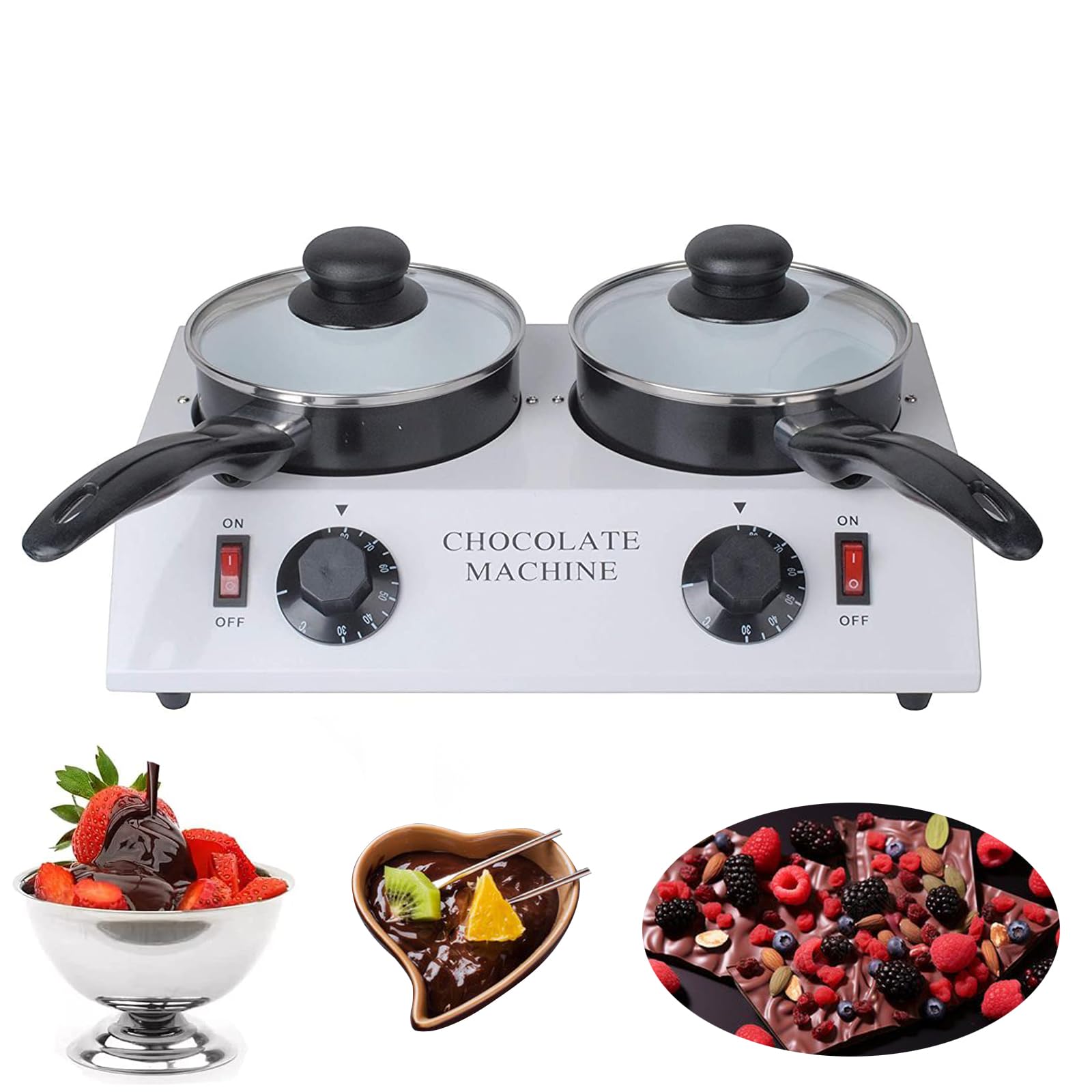 INTSUPERMAI 2-Pot Electric Chocolate Melter & Fondue Warmer - 110V 60Hz for Melting Chocolate, Candy, Butter, Cheese & Caramel - Perfect for Parties, Dessert Making & DIY Treats at Home