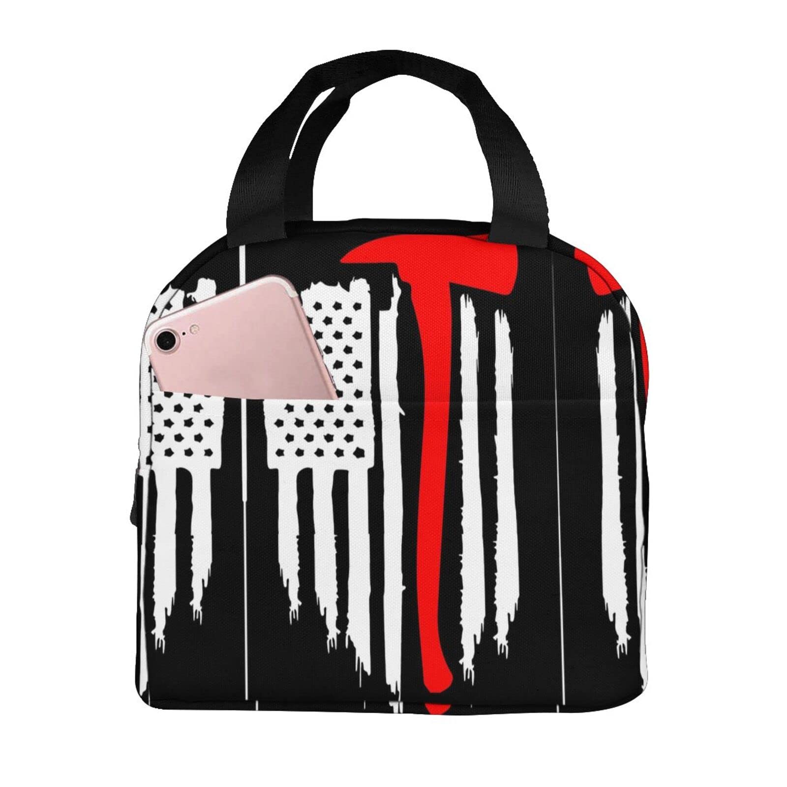 American Flag Firefighter Maltese Cross Insulated Lunch Box Tote Bag for Men, Women & Teens - Perfect for Work, School, Picnics & Outdoor Activities