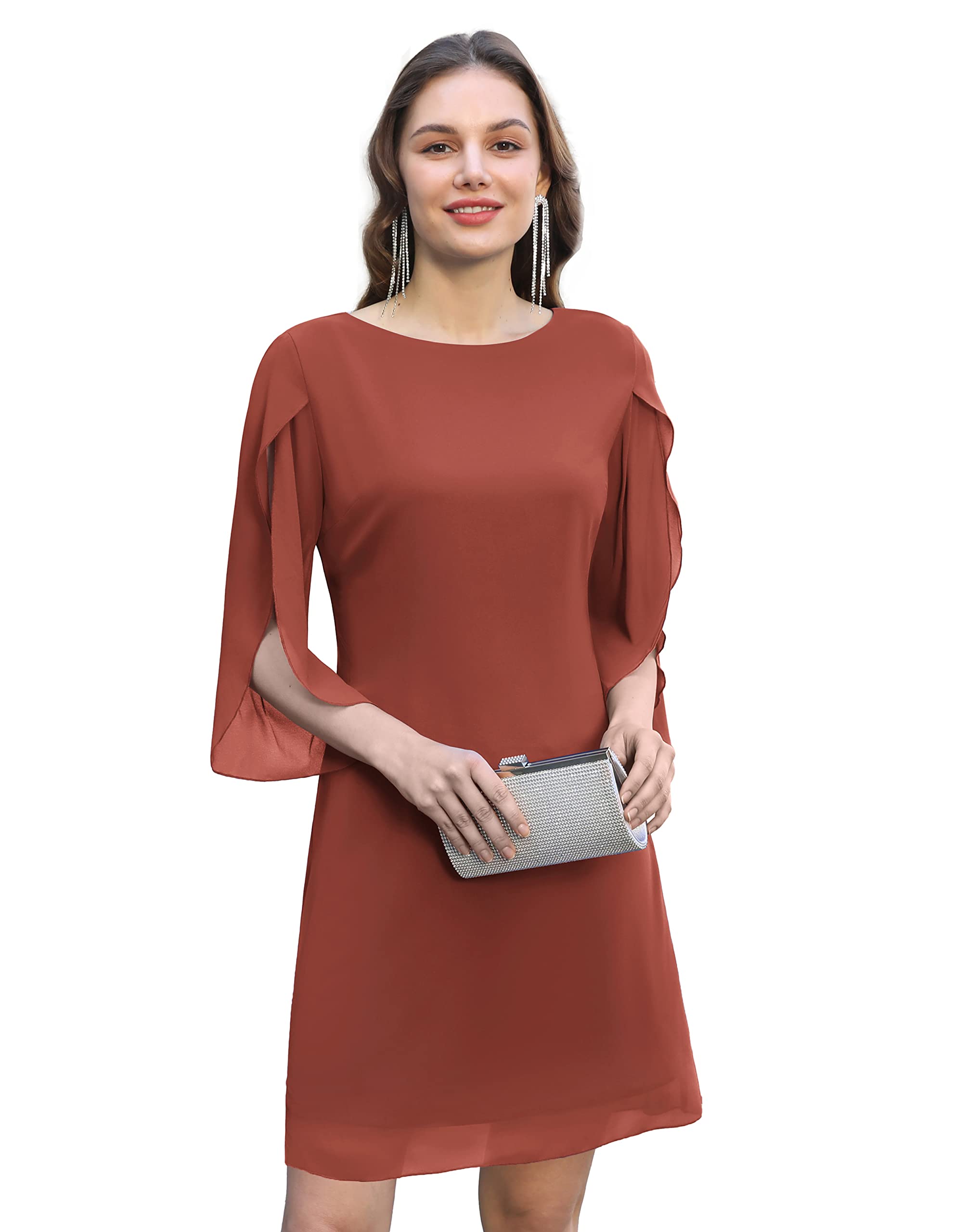 GRACE KARIN Women's Elegant Chiffon Cocktail Dress 2023 | Wedding Guest Dress | Party Dress | A-Line Flowy Midi Dress with V-Neck | Perfect for Bridal Shower, Evening Party & Formal Events