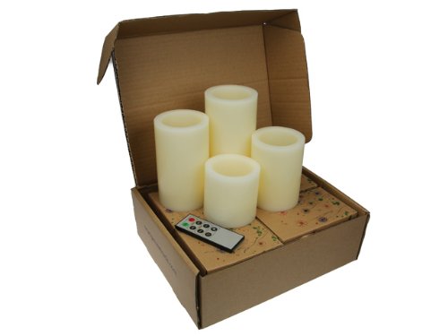 Flameless LED Candles with Remote Control - Set of 4 Real Wax Pillar Candles (3