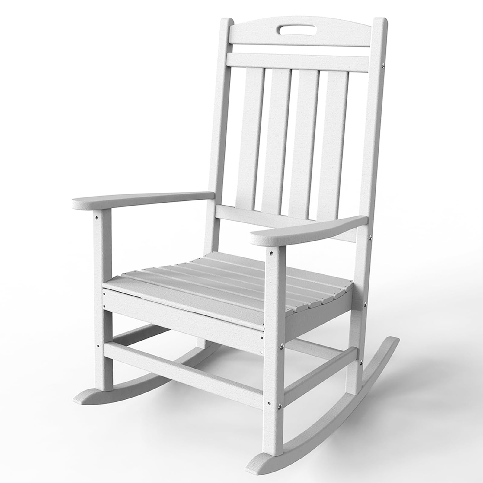 Premium Outdoor Rocking Chair - High Back HDPE All-Weather Patio Rocker for Deck, Porch, Backyard & Garden - Comfortable White Lawn Chair for Relaxing Indoors & Outdoors - Perfect for Reading, Sunbathing & Enjoying Nature