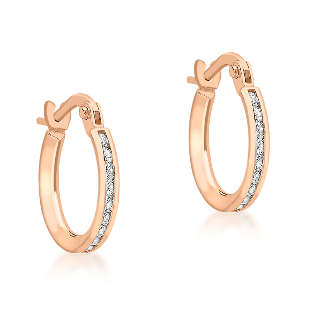 9ct Rose Gold 15mm Cubic Zirconia Hoop Earrings for Women - Elegant Everyday Jewelry for Parties, Weddings & Special Occasions