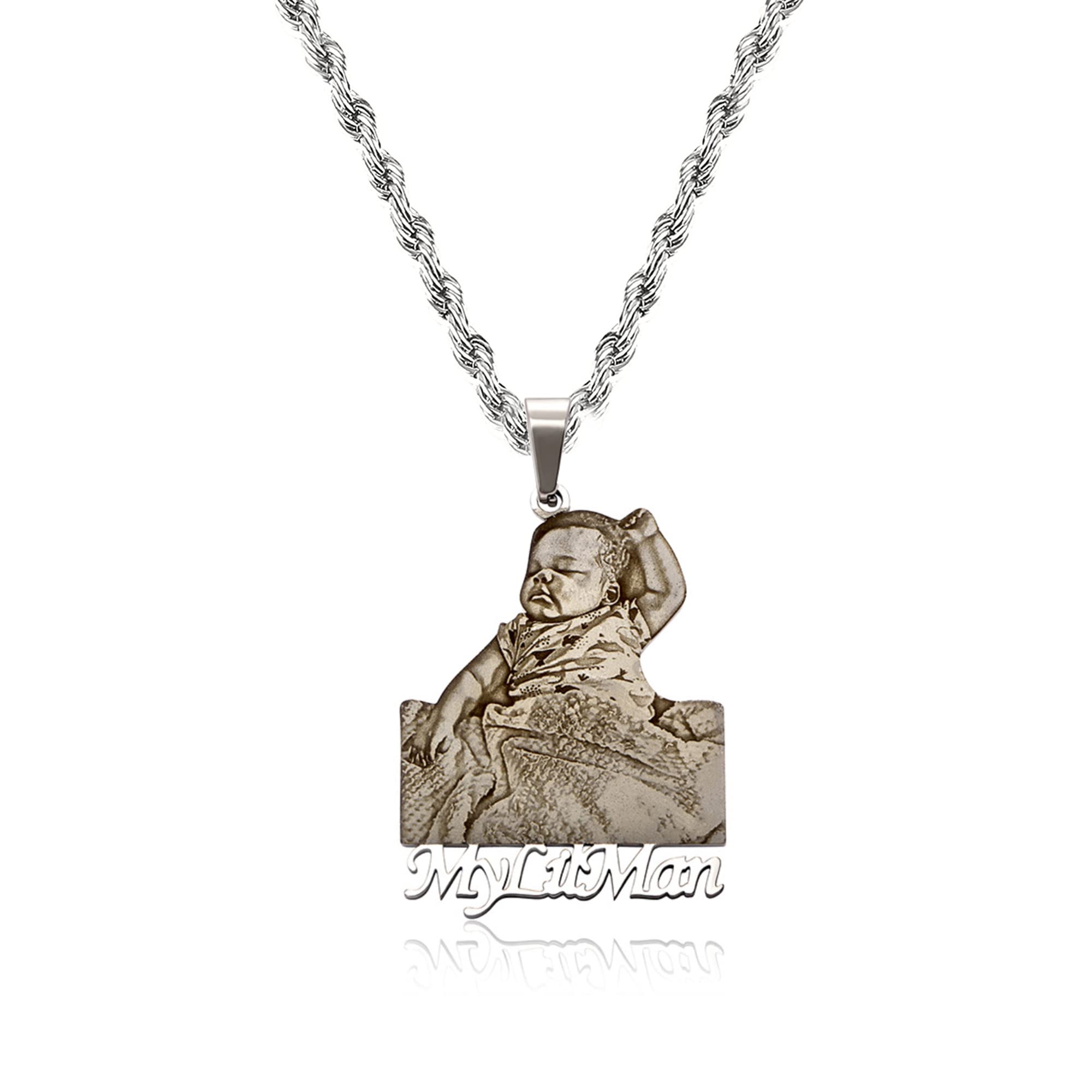 Personalized Custom Photo Necklace with Engraved Picture & Name - Gold Plated Memorial Pendant Jewelry for Women & Men | Anniversary Gift, Birthday Present, Couple Keepsake