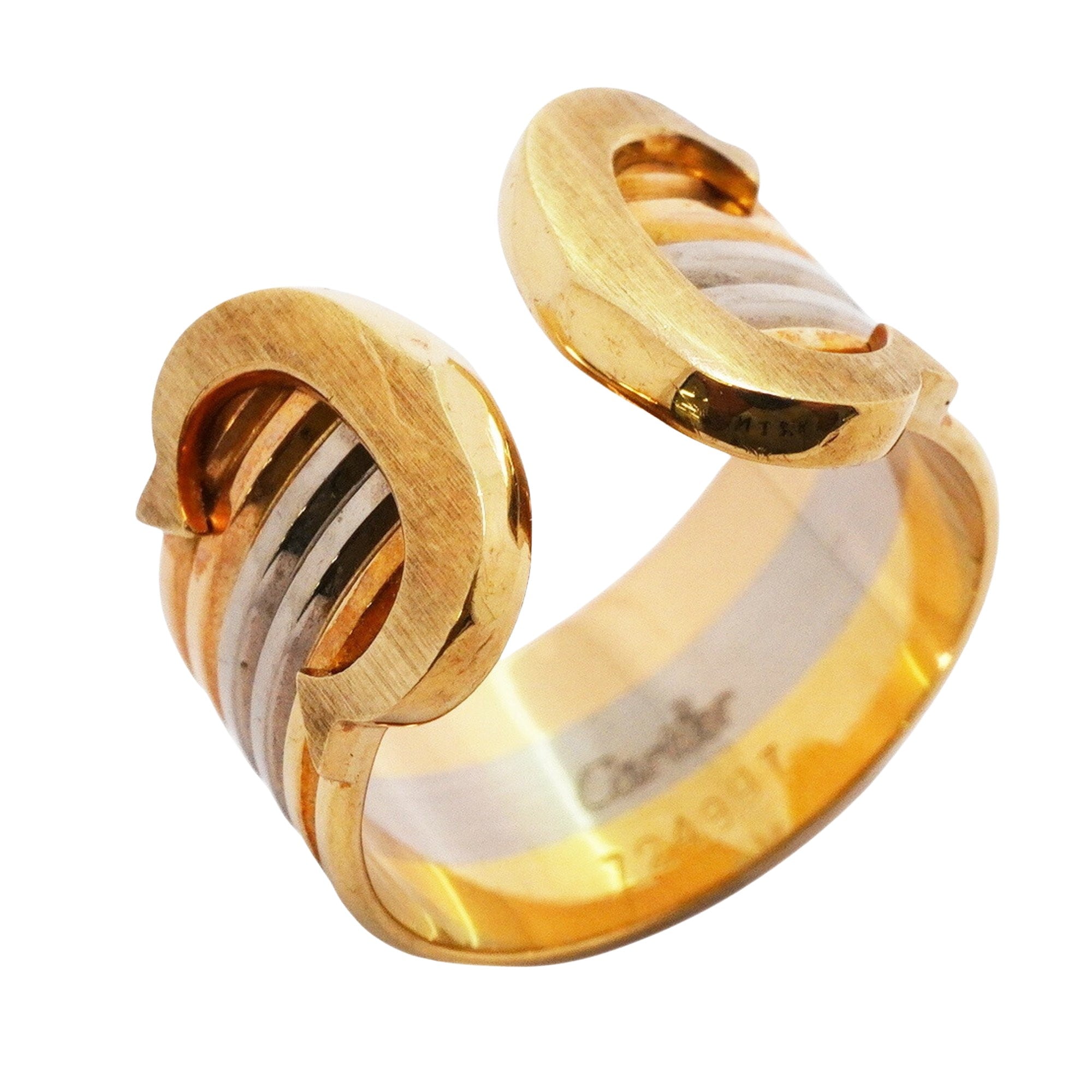 C de Cartier Tri-Color Gold Ring - Luxury 18K Rose, White & Yellow Gold Stackable Band for Women | Perfect for Weddings, Anniversaries & Special Occasions