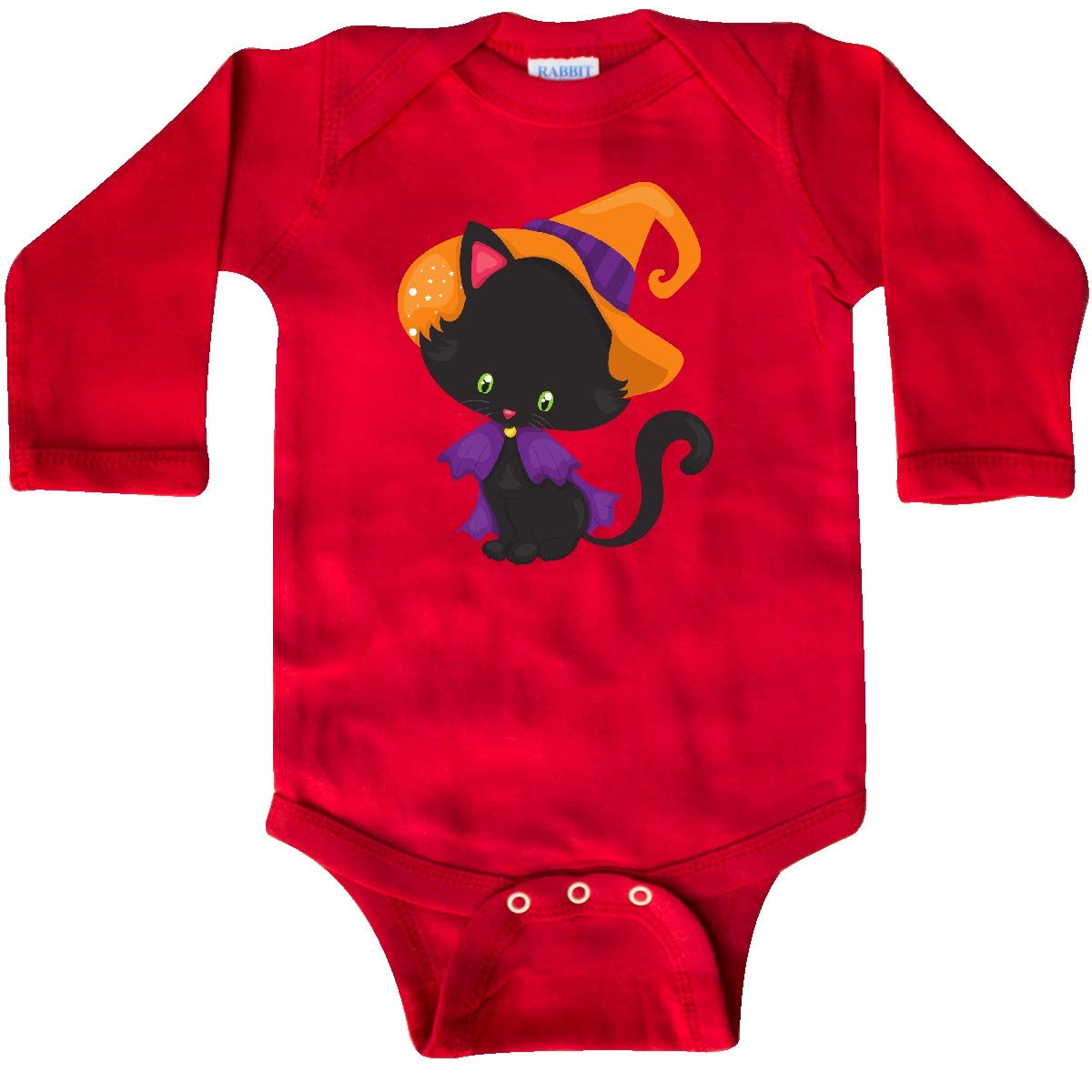 Inktastic Halloween Cat T-Shirt - Cute Black Cat with Witch Hat Long Sleeve Shirt for Women | Halloween Party, Costume Contest, Spooky Season Outfit