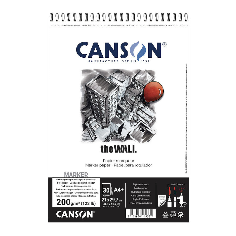 Canson The Wall Spiral Pad A4 - Premium Sketchbook for Artists, 60 Sheets, 90g/m², Acid-Free Paper - Perfect for Drawing, Sketching & Watercolor Painting - Ideal for Art Students & Professionals