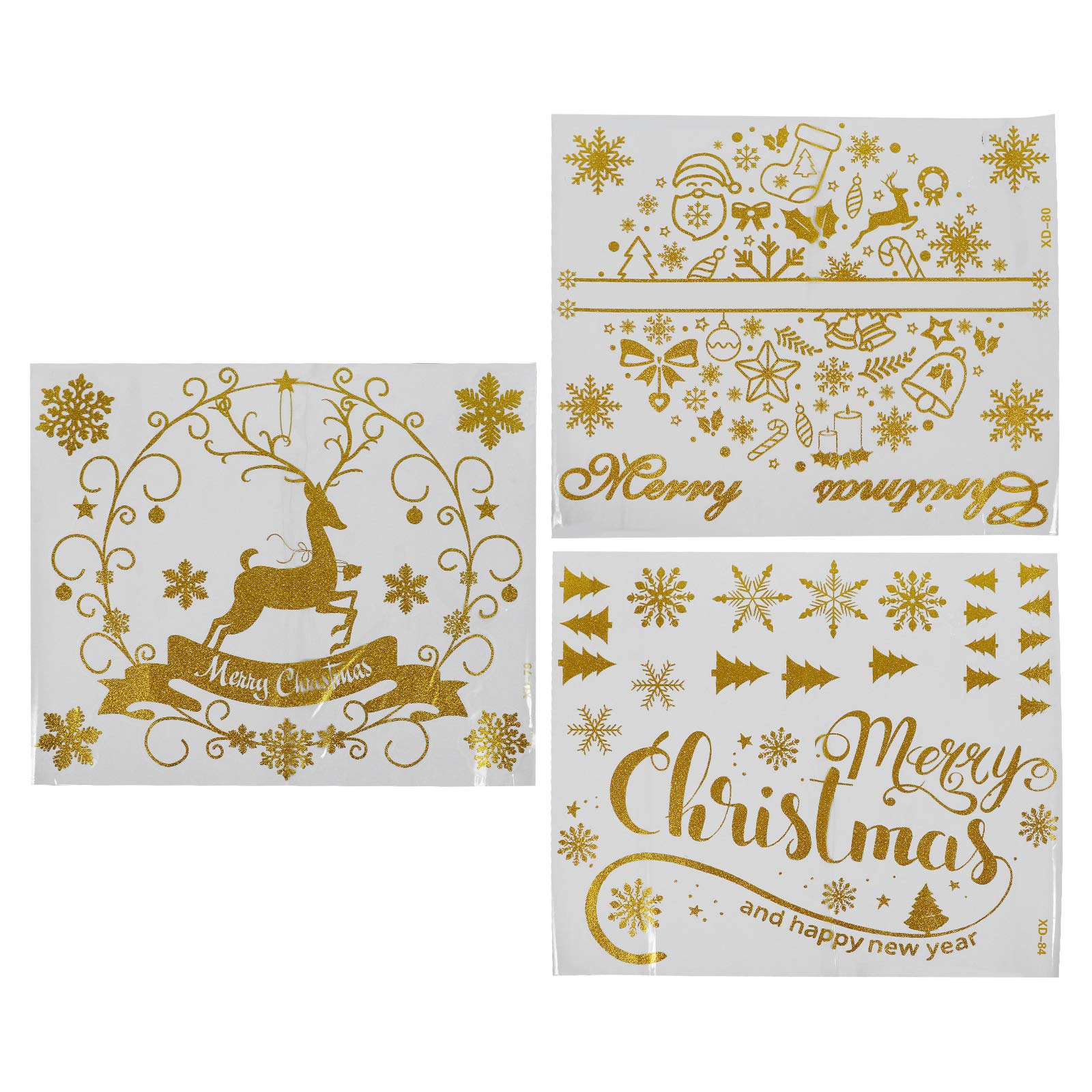 POPETPOP 3-Piece Christmas Window Stickers Set - Removable Holiday Decals for Kids Party, Home & Shop Decor - Perfect for Christmas Tree, Gift Wrapping & Winter Party Decorations