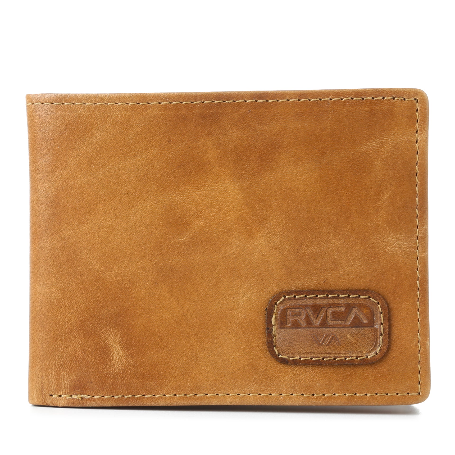 RVCA Dispatch Wallet - Light Brown Leather Bifold Wallet for Men | Slim RFID Blocking Wallet for Travel & Everyday Use