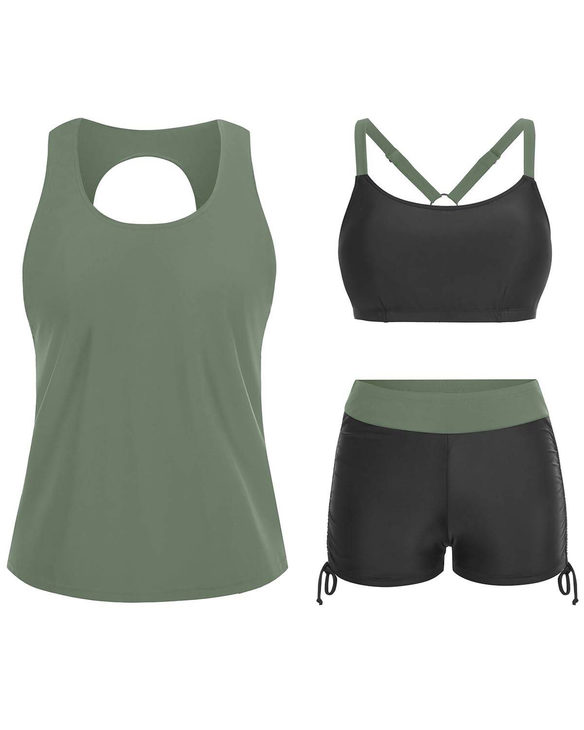 Yonique 3-Piece Women's Tankini Swimsuits with Shorts - Athletic Bathing Suits, Tank Top with Built-in Bra & Boyshorts - Perfect for Swimming, Beach Vacations & Water Sports