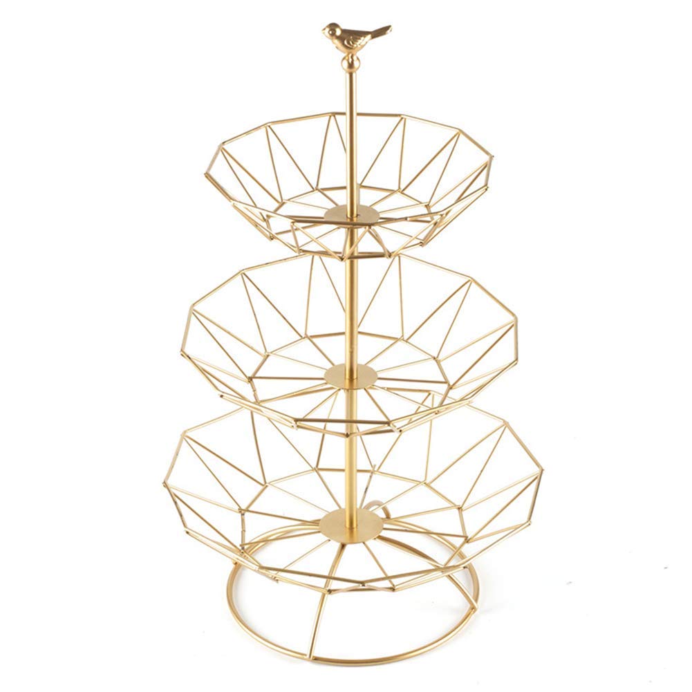 3-Tier Gold Metal Fruit Bowl - Decorative Countertop Fruit Basket Holder & Tabletop Stand for Kitchen, Living Room, Dining Room | Perfect for Fresh Fruit Display, Home Decor, and Party Serving Tray