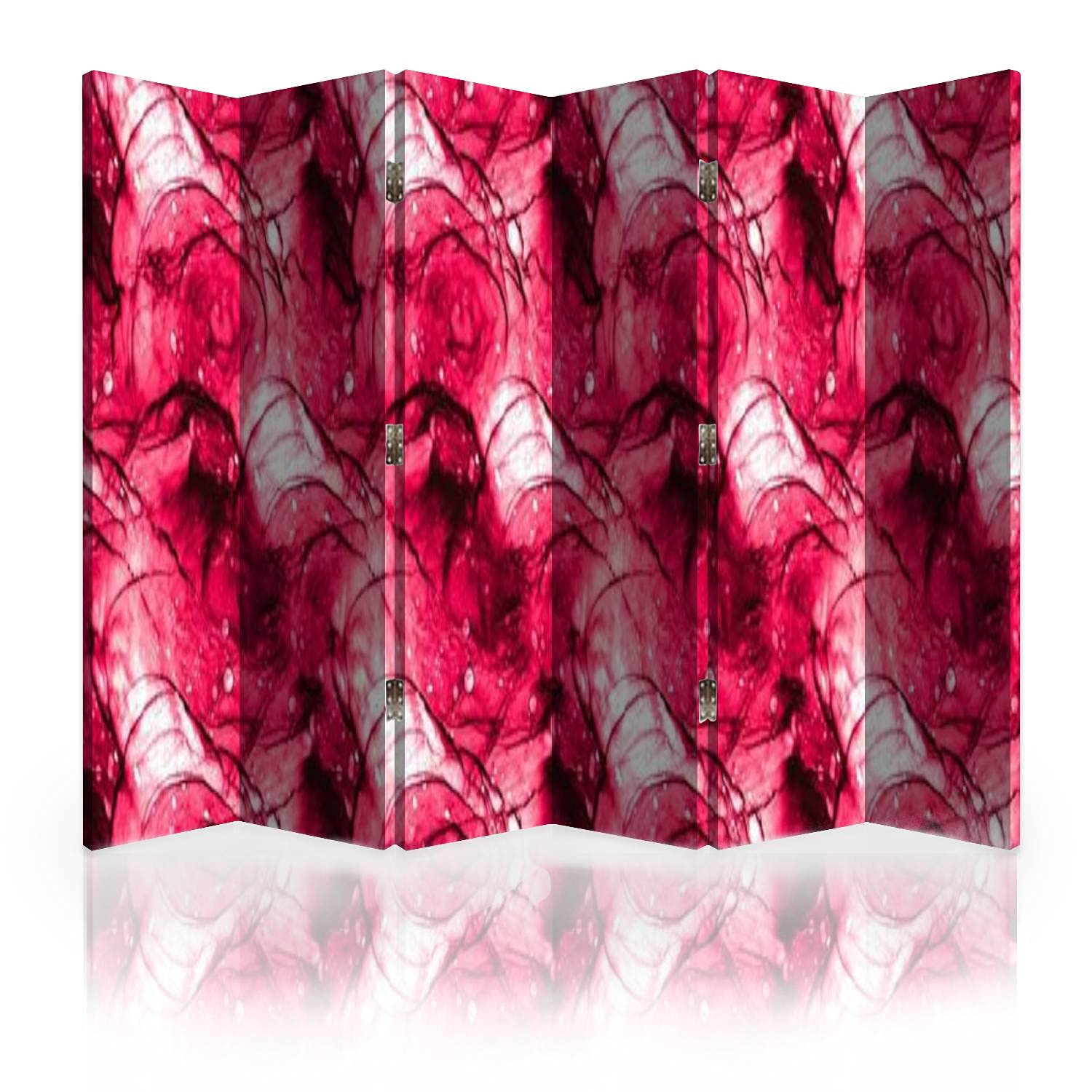 6-Panel Canvas Room Divider Screen with Passion Marble Texture & Purple Stained Glass - Modern Folding Privacy Partition for Bedroom, Office, and Studio | Artist-Designed Room Separator Wall Divider for Home Decor