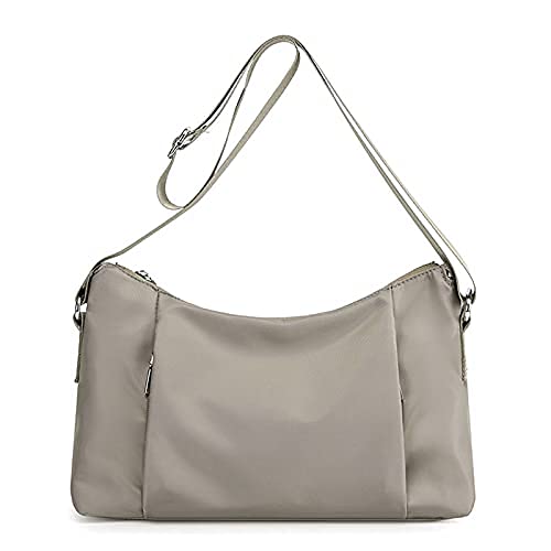 Oichy Lightweight Nylon Crossbody Bag for Women - Stylish Shoulder Handbag & Messenger Purse with Pockets (Grey) - Perfect for Work, Travel & Everyday Use