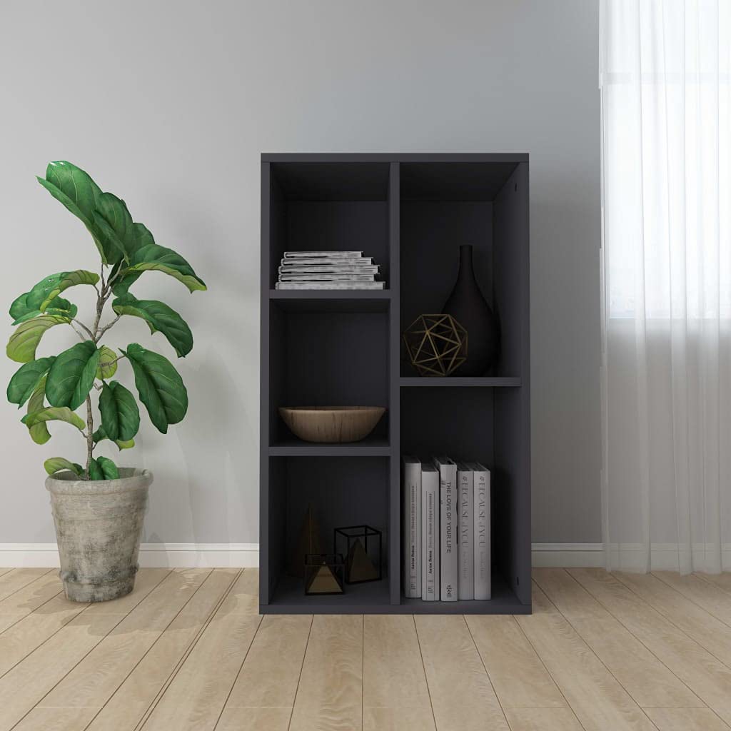 Multifunctional Bookcase & TV Stand - 19.7x9.8x31.5 Inch Gray Chipboard Storage Cabinet for Living Room, Bedroom & Office - Bookshelf, Room Divider & Display Rack with Sideboard Storage Space