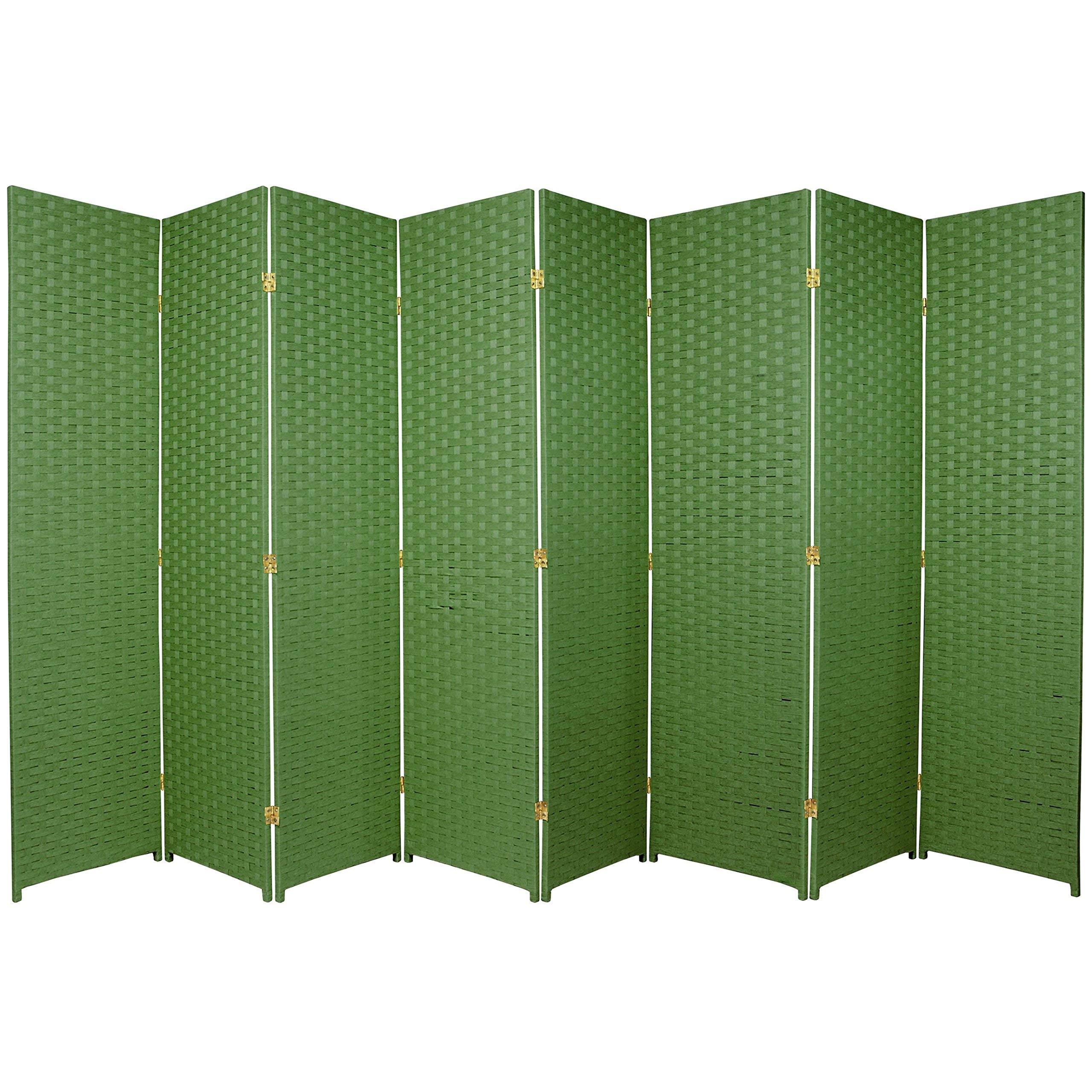 6 ft. Tall Woven Fiber Room Divider - 8 Panel Light Green Oriental Privacy Screen for Home, Office & Patio - Natural Bamboo Partition for Indoor & Outdoor Decor
