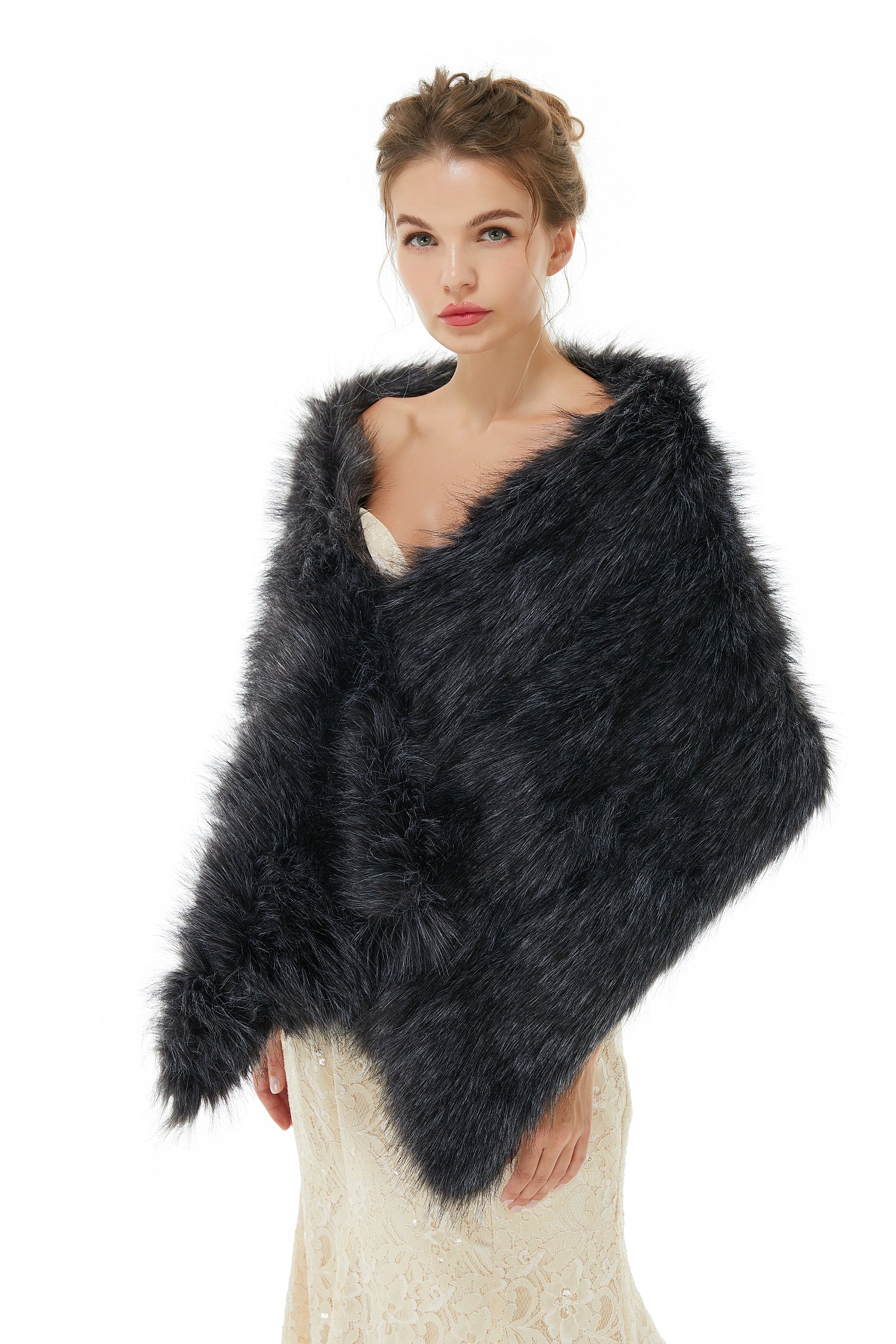 Alice Winter Faux Fur Wedding Shawl - Elegant White Bridal Wrap for Winter Weddings & Formal Events - Perfect for Brides, Bridesmaids, and Evening Gowns