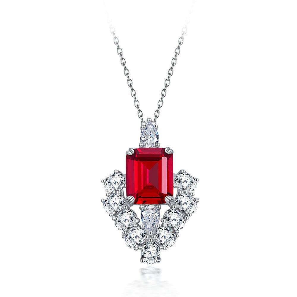 925 Sterling Silver Red Simulated Ruby Pendant Necklace - 4.5cttw 10X12MM Oval Cut Luxury Jewelry for Women, Elegant Birthday Gift for Wife, Girlfriend, Mother - 18 Inch Silver Chain - Perfect for Anniversaries, Valentine's Day & Special Occasions