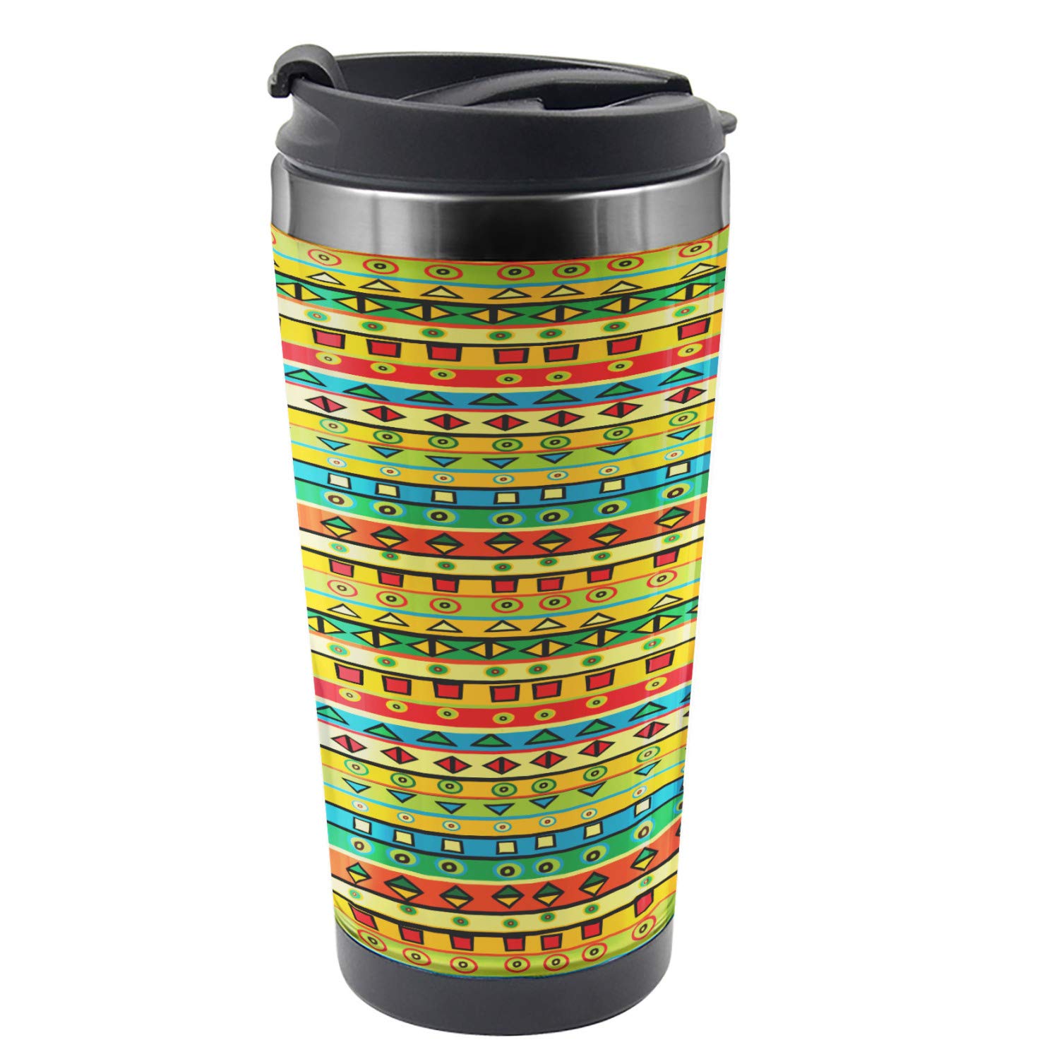 Ambesonne Striped Travel Mug - 16oz Steel Thermal Cup for Office & Travel