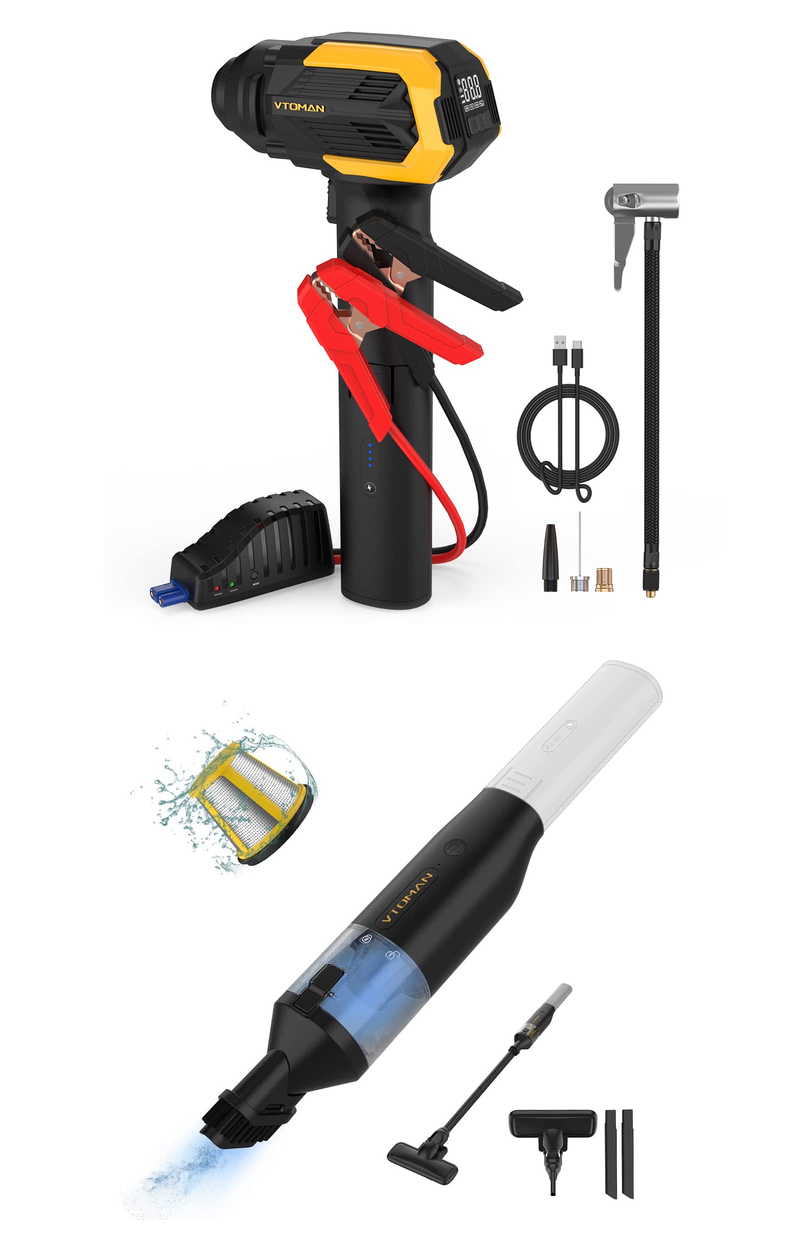 Powerful 2-in-1 Cordless Vacuum Cleaner & Tire Inflator with Shared Battery - Perfect for Car Cleaning and Emergency Tire Inflation at Home or On The Go