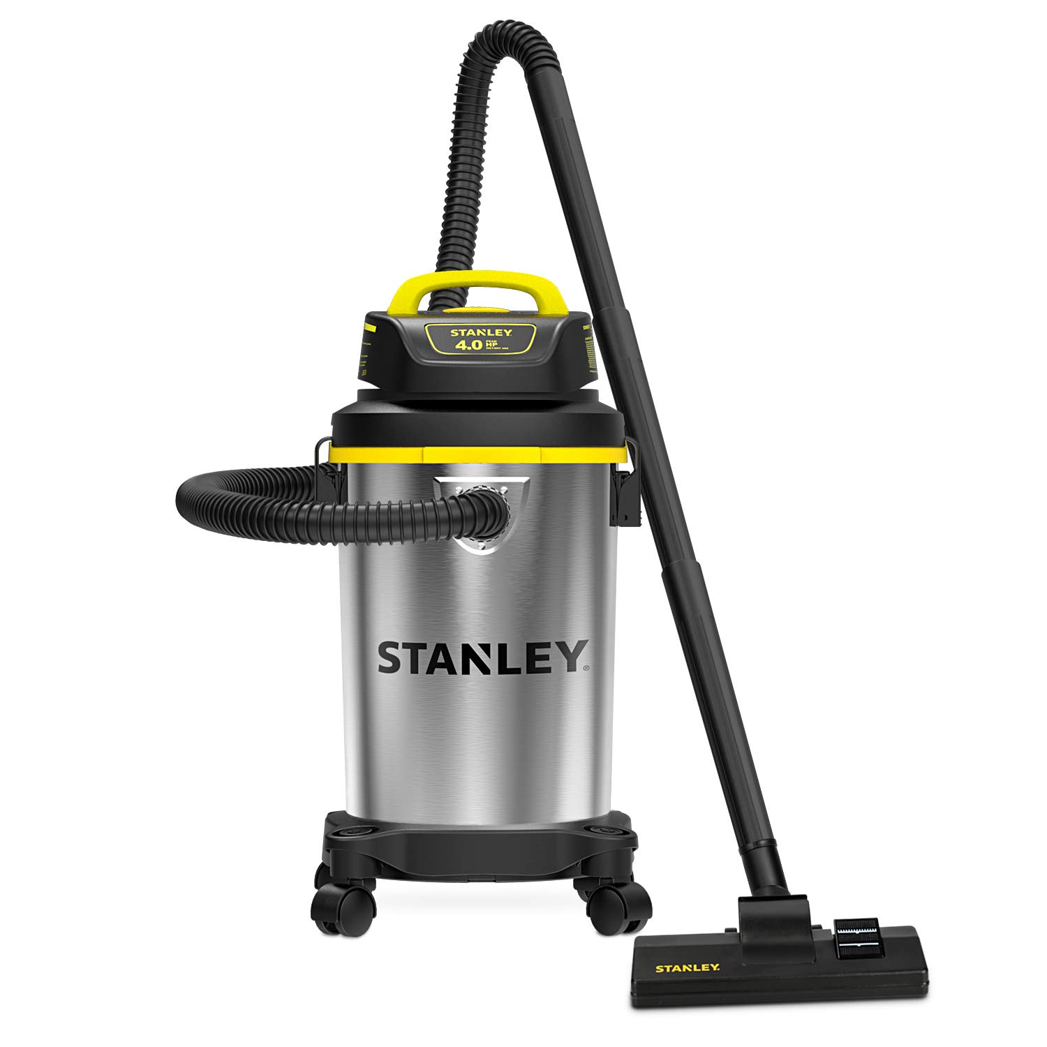 STANLEY 4 Gallon Wet Dry Vacuum Cleaner - 4 Peak HP Portable Shop Vac with Stainless Steel Tank for Job Site, Garage, Basement, Workshop | Powerful Cleaning for Construction, DIY Projects & Home Maintenance
