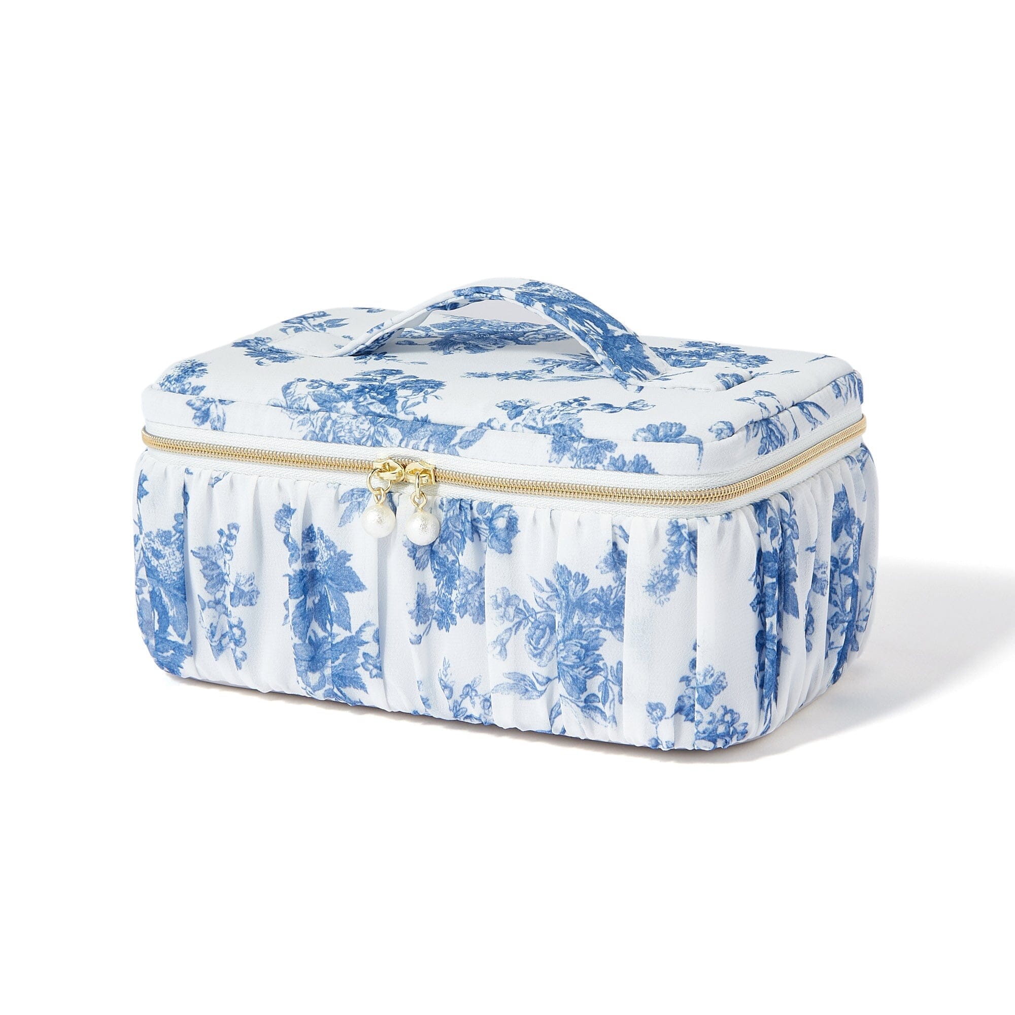 Classic Floral Vanity Pouch - Small Navy Blue Makeup Bag for Women | Perfect for Travel, Bridal Shower & Everyday Use