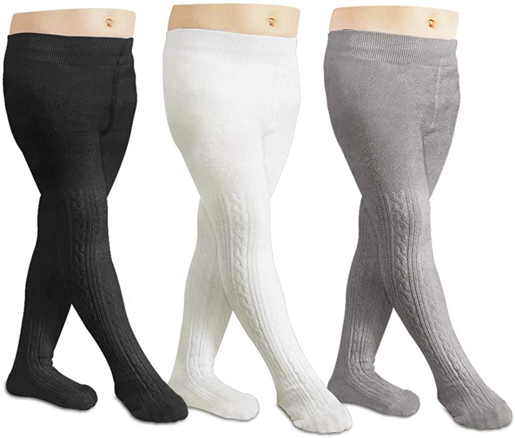 CozyWay Toddler Girls Cotton Leggings 3 Pack - White/Black/Gray for Play & Comfort