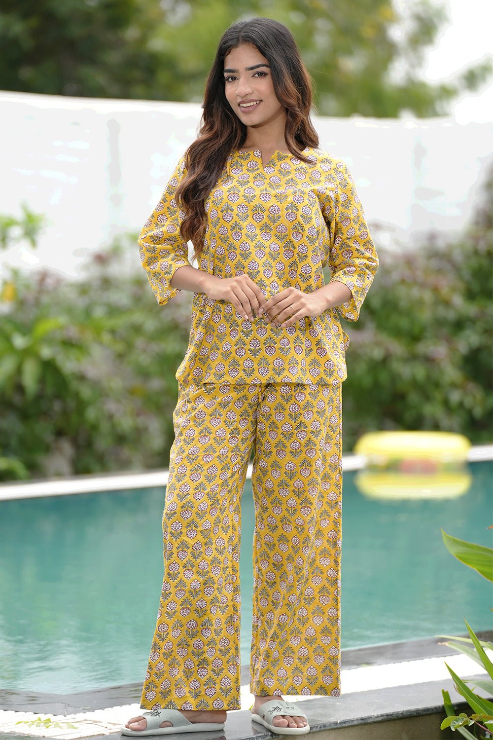 Paheli Dhoop Block Printed Night Suit for Women - Soft Cotton Pajama Set with Traditional Indian Design - Perfect for Sleepwear, Lounge Wear & Home Comfort