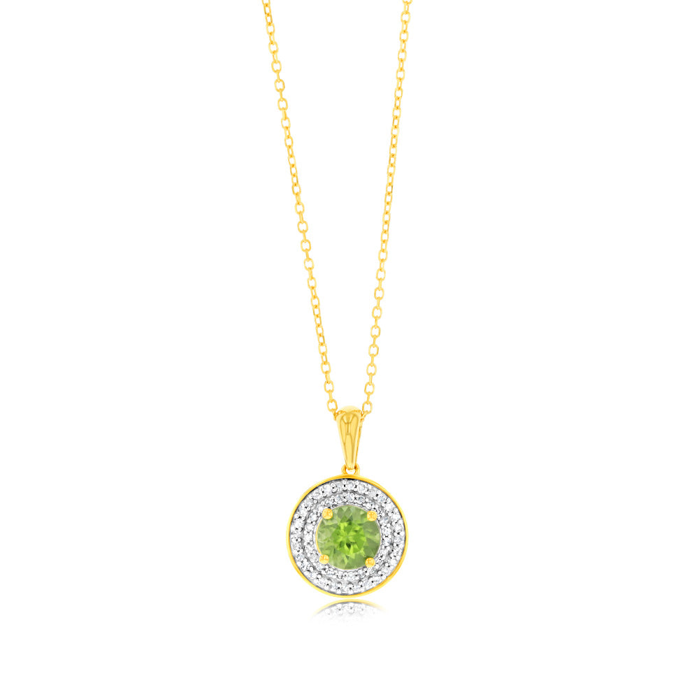 0.87 Carat Peridot & Diamond Pendant Necklace with 45cm 9K Yellow Gold Chain - Elegant Jewelry Gift for Women, Perfect for Birthdays, Anniversaries & Special Occasions