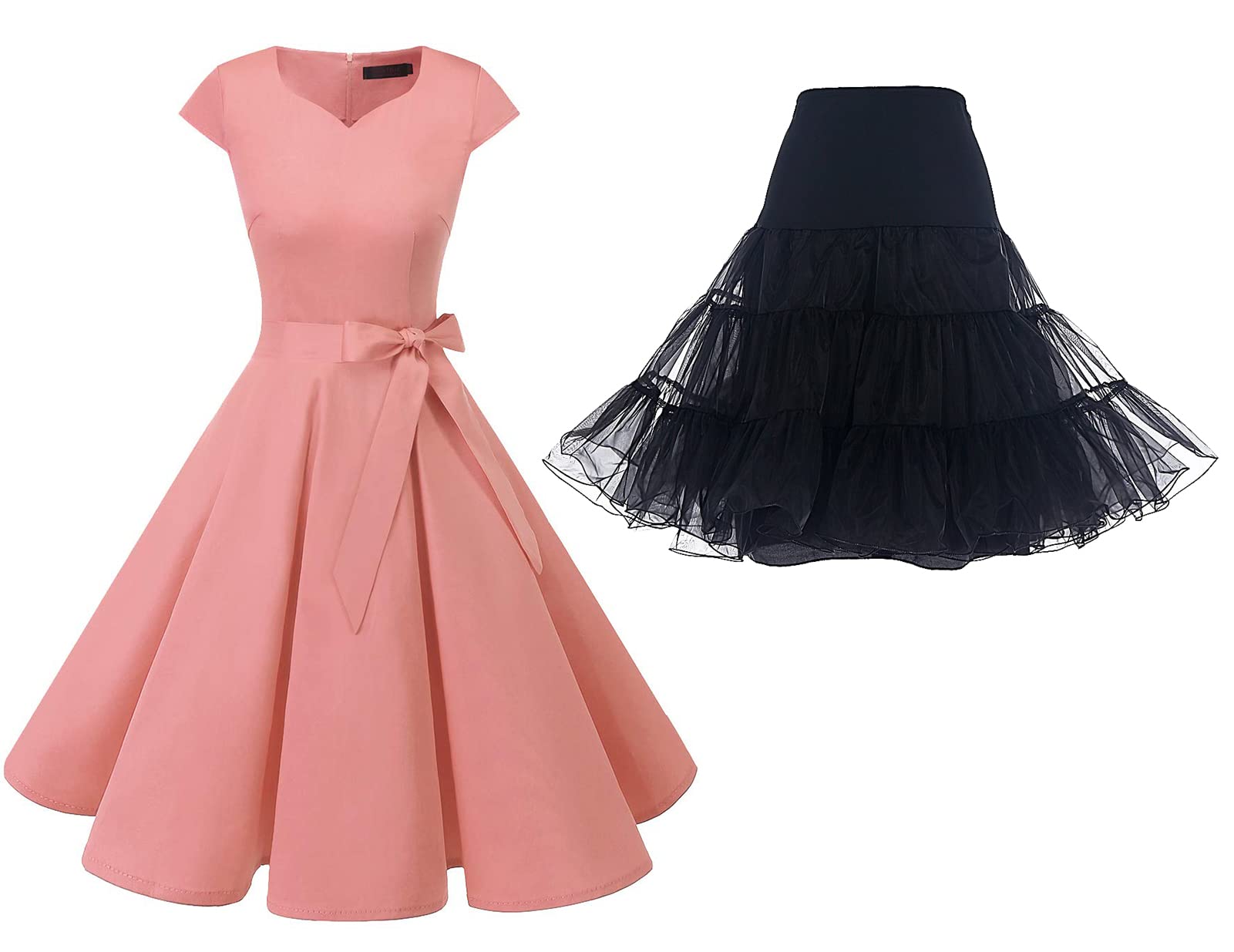 Vintage Tea Dress for Women - Black Swing Cocktail Party Dress with Petticoat | 1950s Retro Style, Flared A-Line Silhouette | Perfect for Cocktail Parties, Weddings, and Vintage-Themed Events