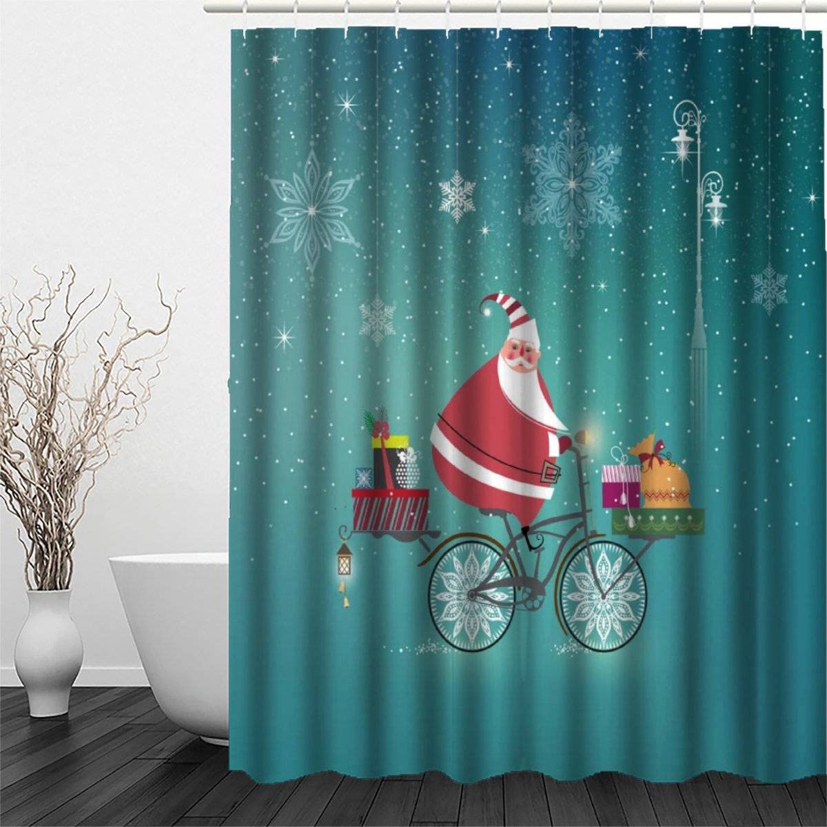 RFFLUX 36x72 Inch Christmas Santa Claus Shower Curtain Set - 3D Cartoon Design, Polyester Fabric, Machine Washable with 12 Hooks - Farmhouse Bathroom Decor for Bathtubs, Holiday Home Decoration & Gift Idea