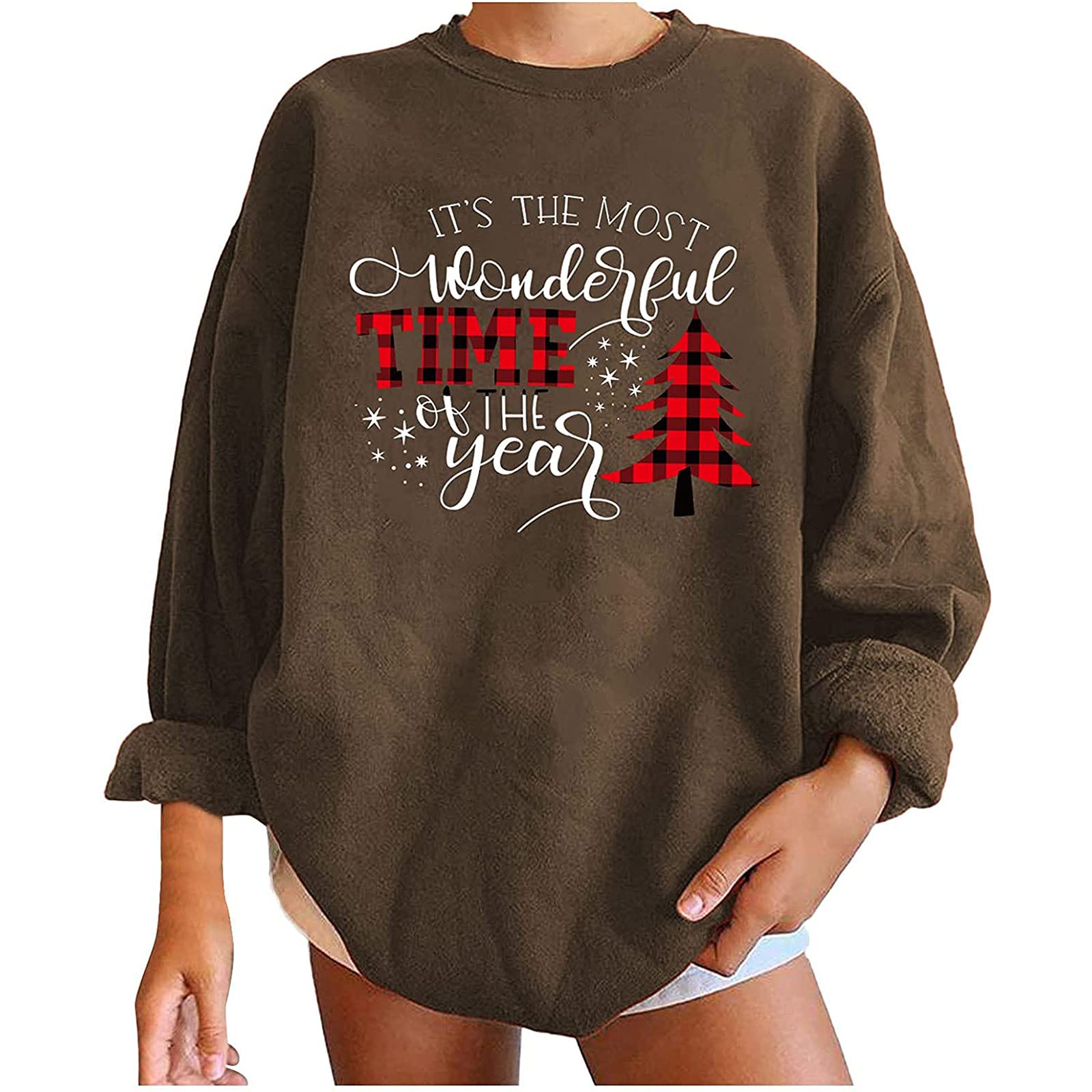Vintage Christmas Print Women's Crewneck Sweatshirt - Long Sleeve Loose Fit Casual Pullover for Holiday Parties, Family Gatherings & Cozy Winter Days