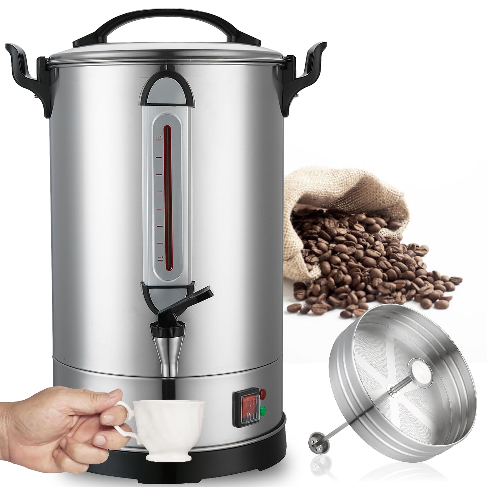100 Cup Commercial Coffee Urn - Stainless Steel Industrial Hot Beverage Dispenser & Percolator - 1300W Catering Coffee Maker for Events, Parties, Restaurants & Large Gatherings - Perfect for Wedding Receptions, Office Meetings & Church Functions