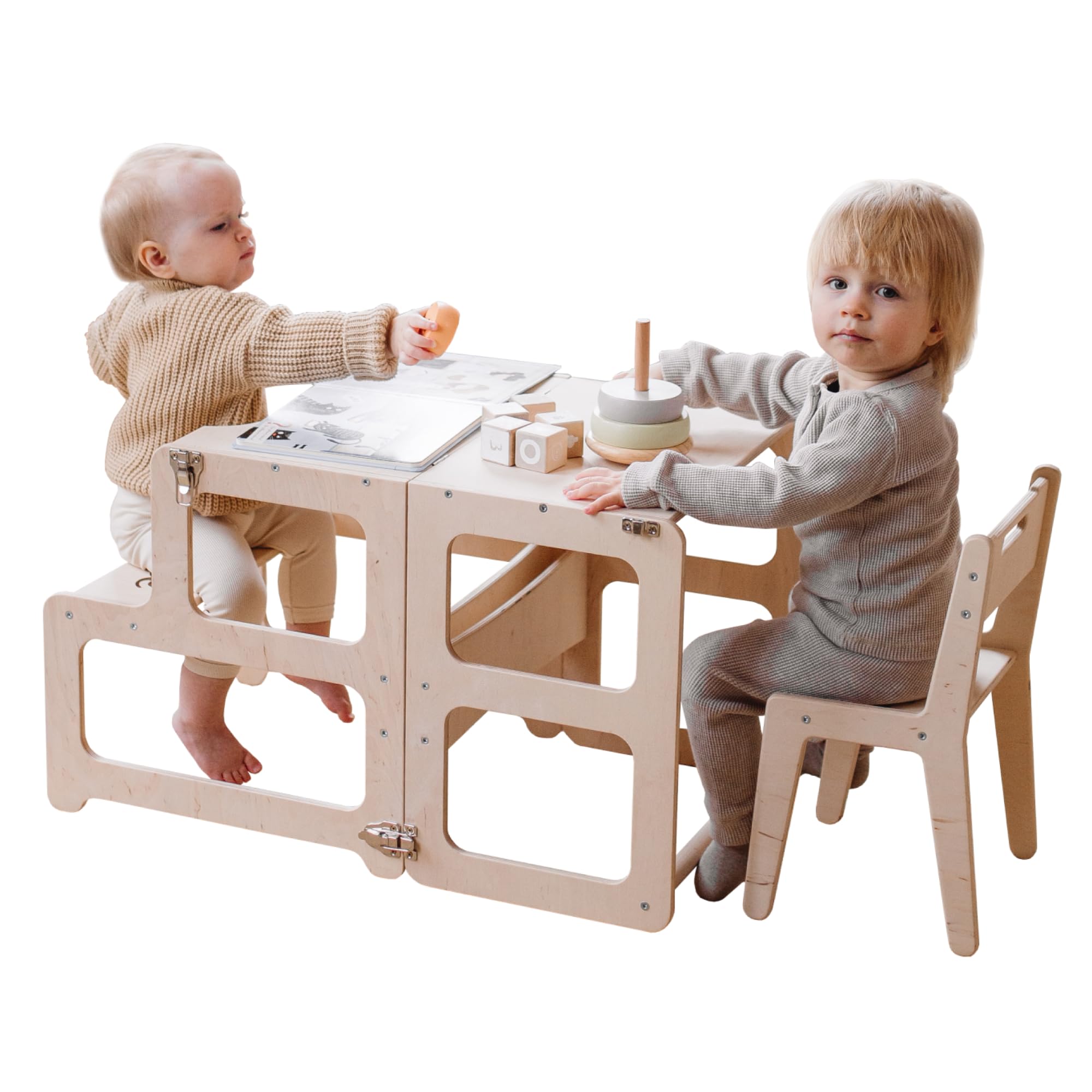 Montessori Kitchen Tower for Toddlers - Natural Wood Learning Step Stool with Safety Rails - Perfect for Baking, Cooking & Playtime in the Kitchen