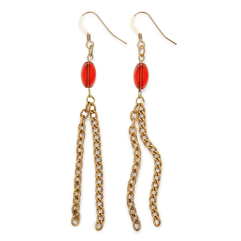 Stylish Red Chain Drop Earrings for Women - Elegant Dangle Jewelry for Parties, Weddings & Date Nights