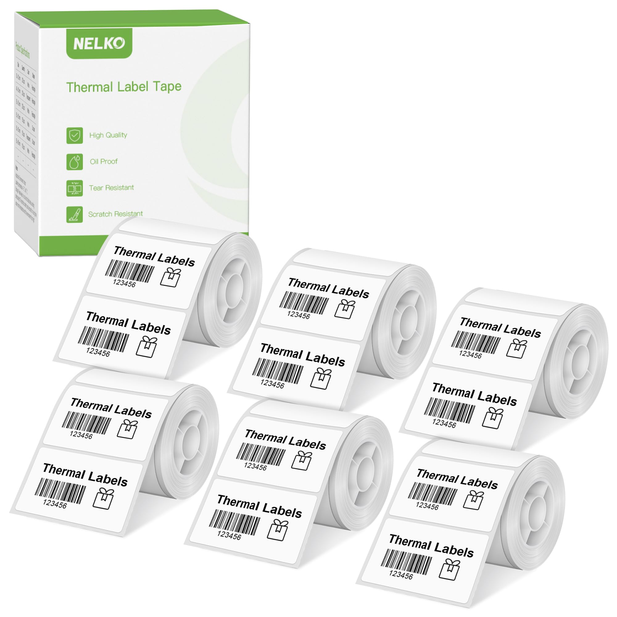 Nelko PM220 Label Maker Thermal Labels - 2'' x 1.18'' (50x30mm) Waterproof Self-Adhesive Sticker Rolls - 6 Pack White Thermal Paper for Shipping, Organizing & Inventory - Multi-Purpose Labeling Tape for Retail, Warehouse & Office Use