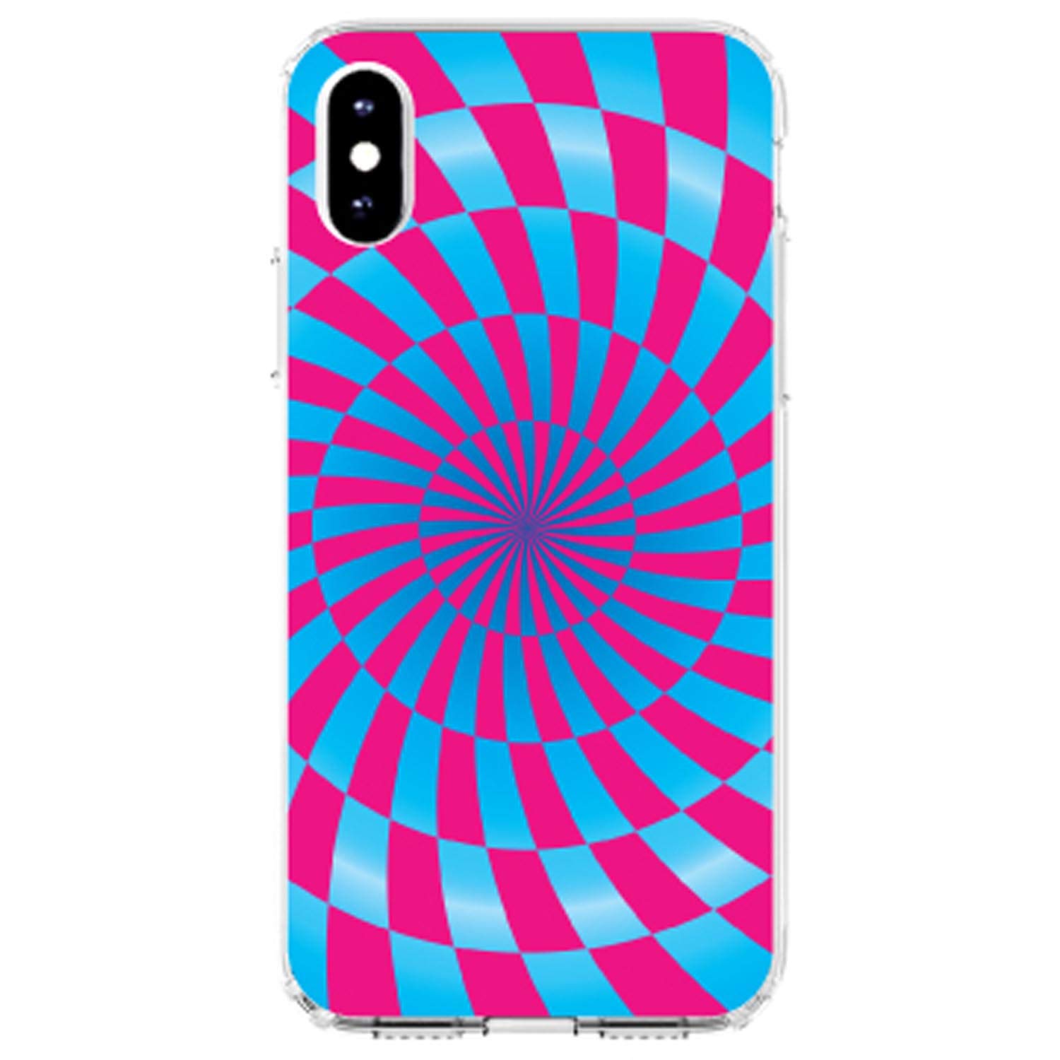 Clear Shockproof Hybrid Case for iPhone X/XS (5.8 Inch) - TPU Bumper with Acrylic Back & Tempered Glass Screen Protector - Blue Pink Swirl Geometric Design - Perfect for Everyday Protection and Style