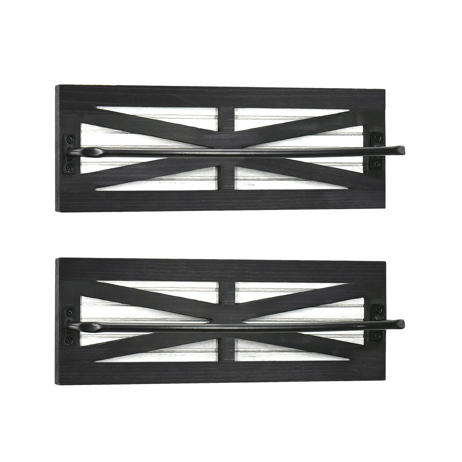2PCS Rustic Wooden Wall Mounted Towel Rack - Bathroom & Kitchen Storage Organizer for Towels, Robes & More | Space-Saving Hanging Holder for Small Bathrooms (Black) | Perfect for Farmhouse, Apartment & RV Decor