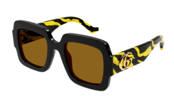 Gucci GG1547S 004 Black/Brown Striped Oversized Square Sunglasses for Women - Luxury Fashion Accessory for Beach, Driving & Outdoor Activities